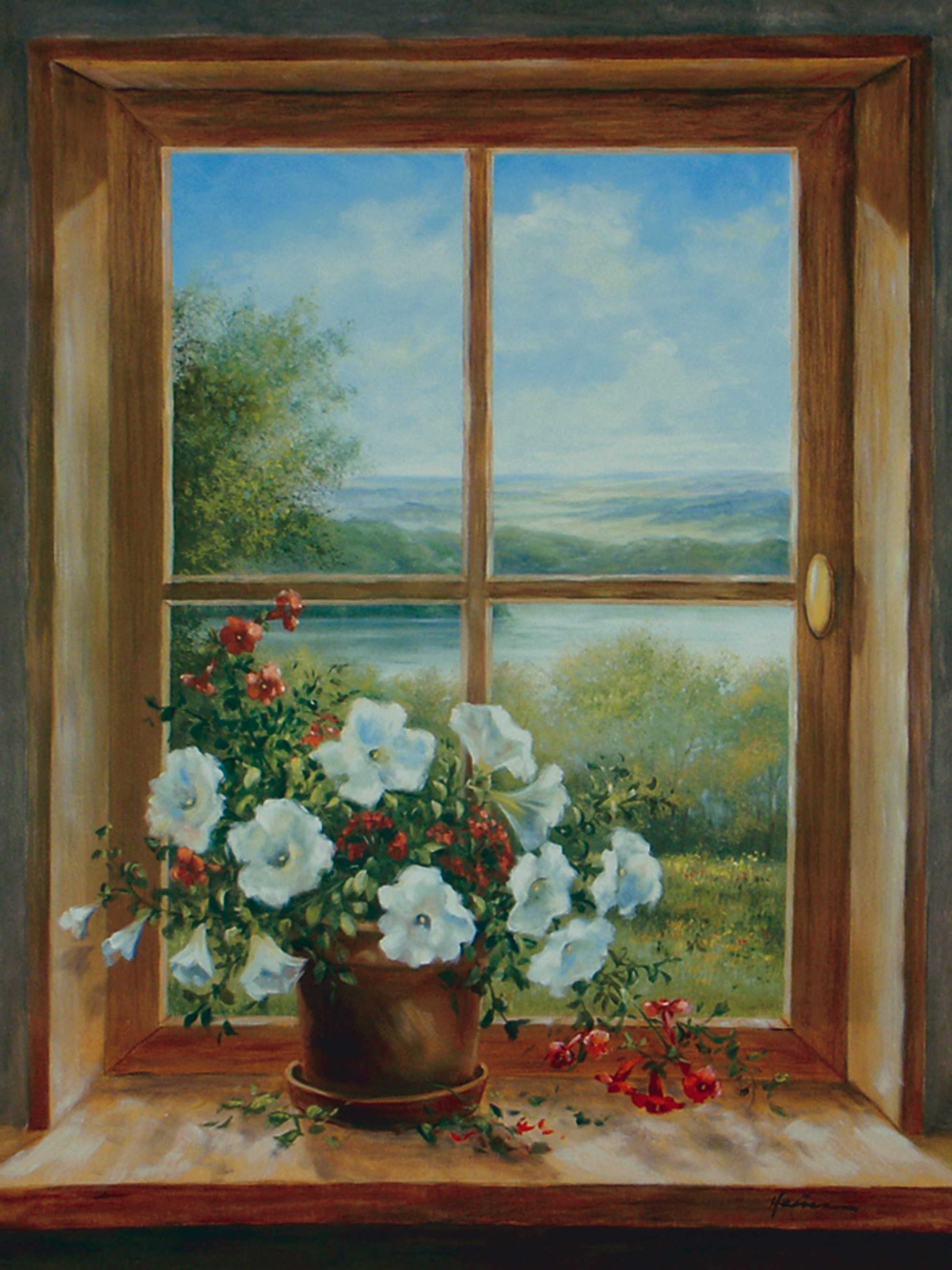 Home Affaire HOME AFFAIRE artprint op linnen A. Heins: bloemen bij het raam, 57x79 cm