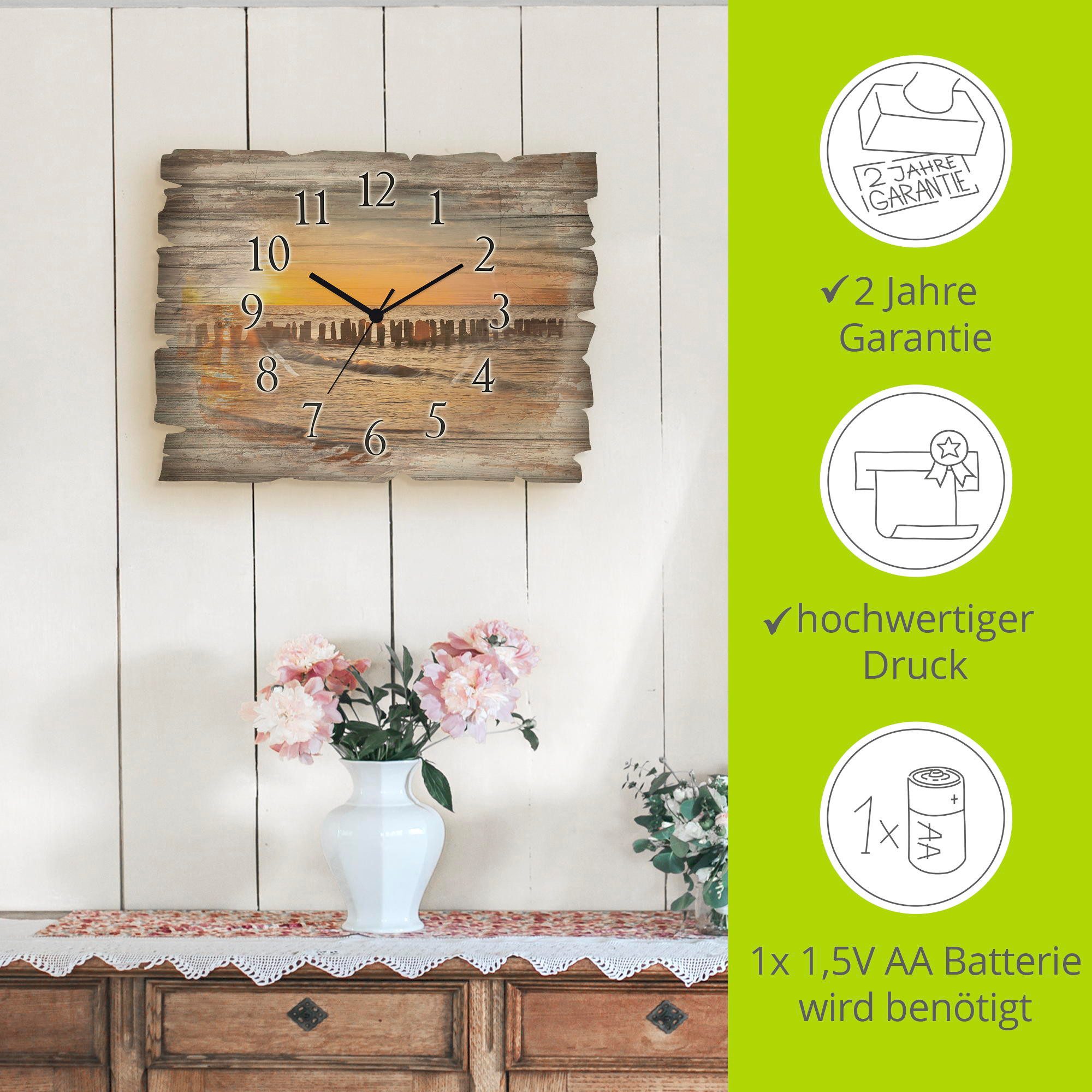 Artland Wandklok Mooie zonsondergang aan het strand optioneel verkrijgbaar met kwarts- of radiografisch uurwerk, geruisloos zonder tikkend geluid