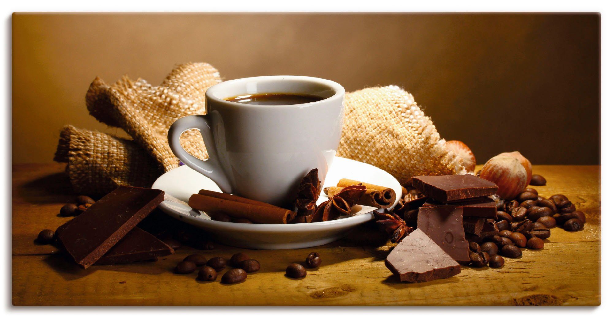 Artland Artprint Koffiekopje pijpje kaneel noten chocolade als artprint op linnen, poster, muursticker in verschillende maten