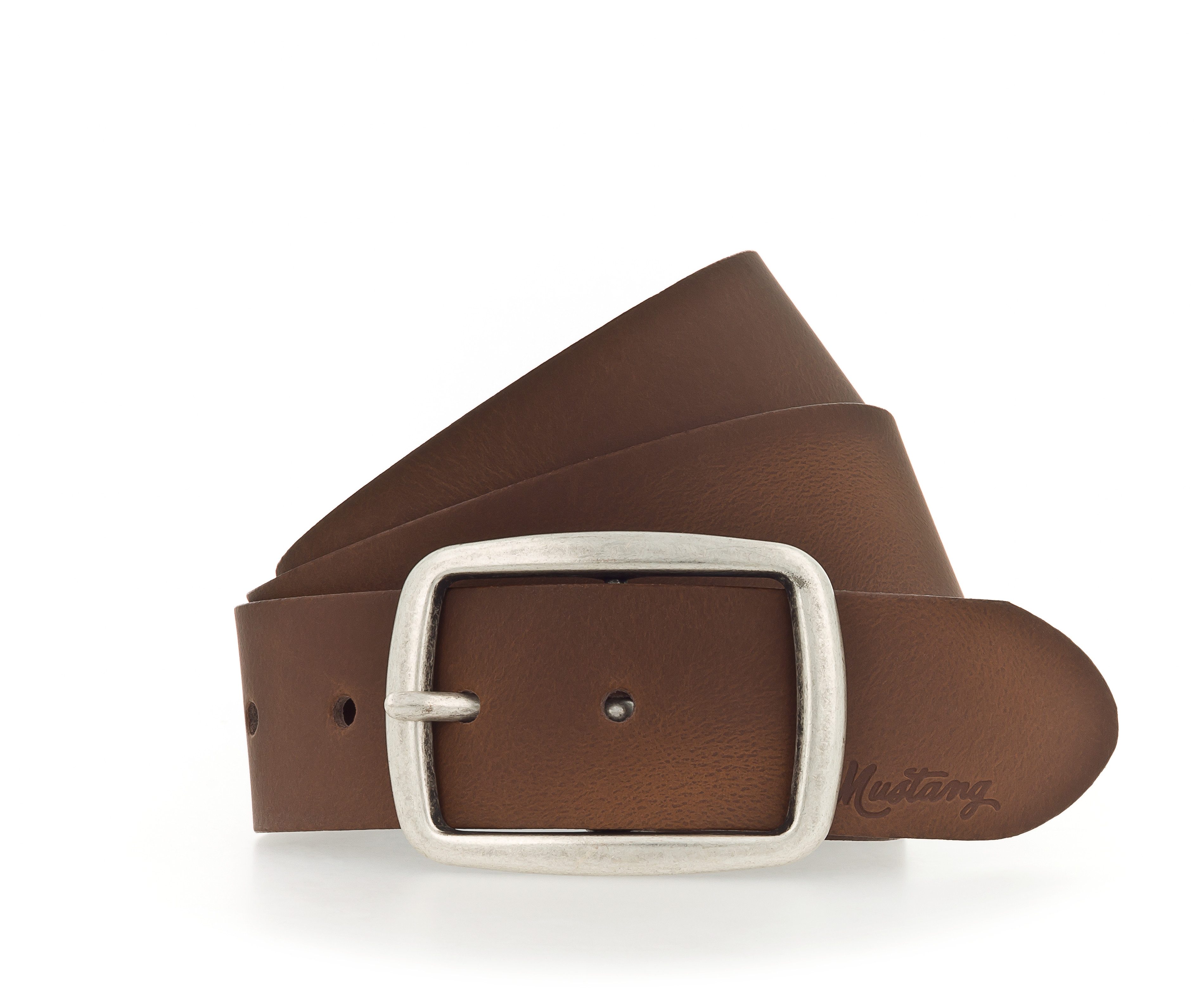 MUSTANG Leren riem Pull-up leer met vintage karakter, 4 cm dames brede riemen maat 75 bruin