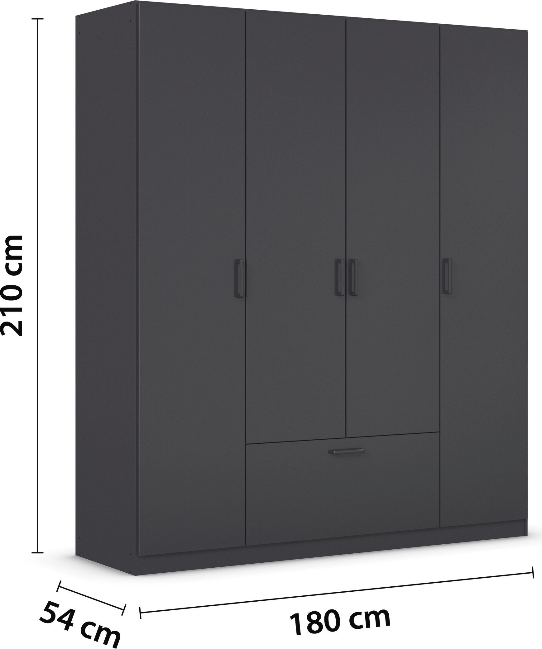 rauch Draaideurkast Kledingkast kast garderobe waskast BARI met lades in het midden, moderne greep in grijs metallic made in germany