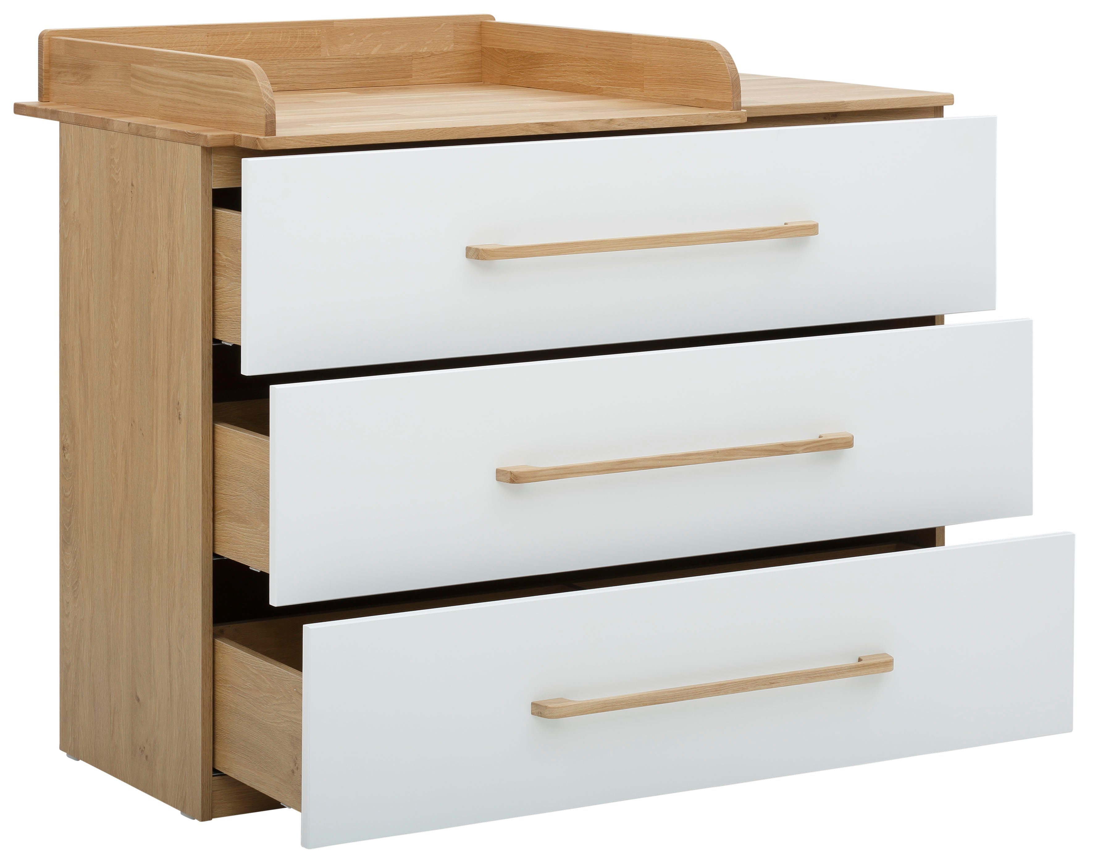 Lüttenhütt Baby commode Lauris, wit/eiken FSC®hout uit duurzaam