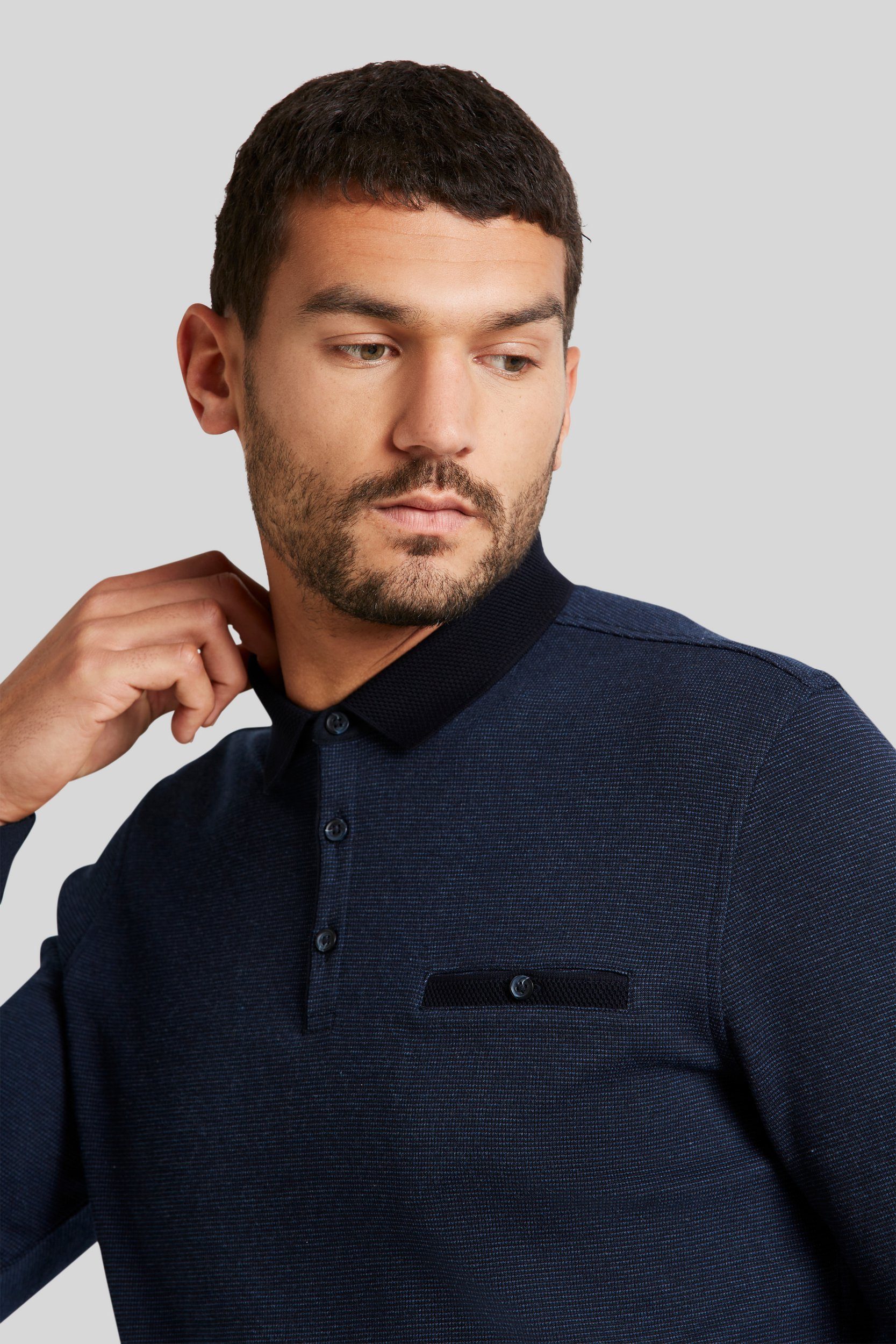 Bugatti Poloshirt met lange mouwen in 2-tone-look