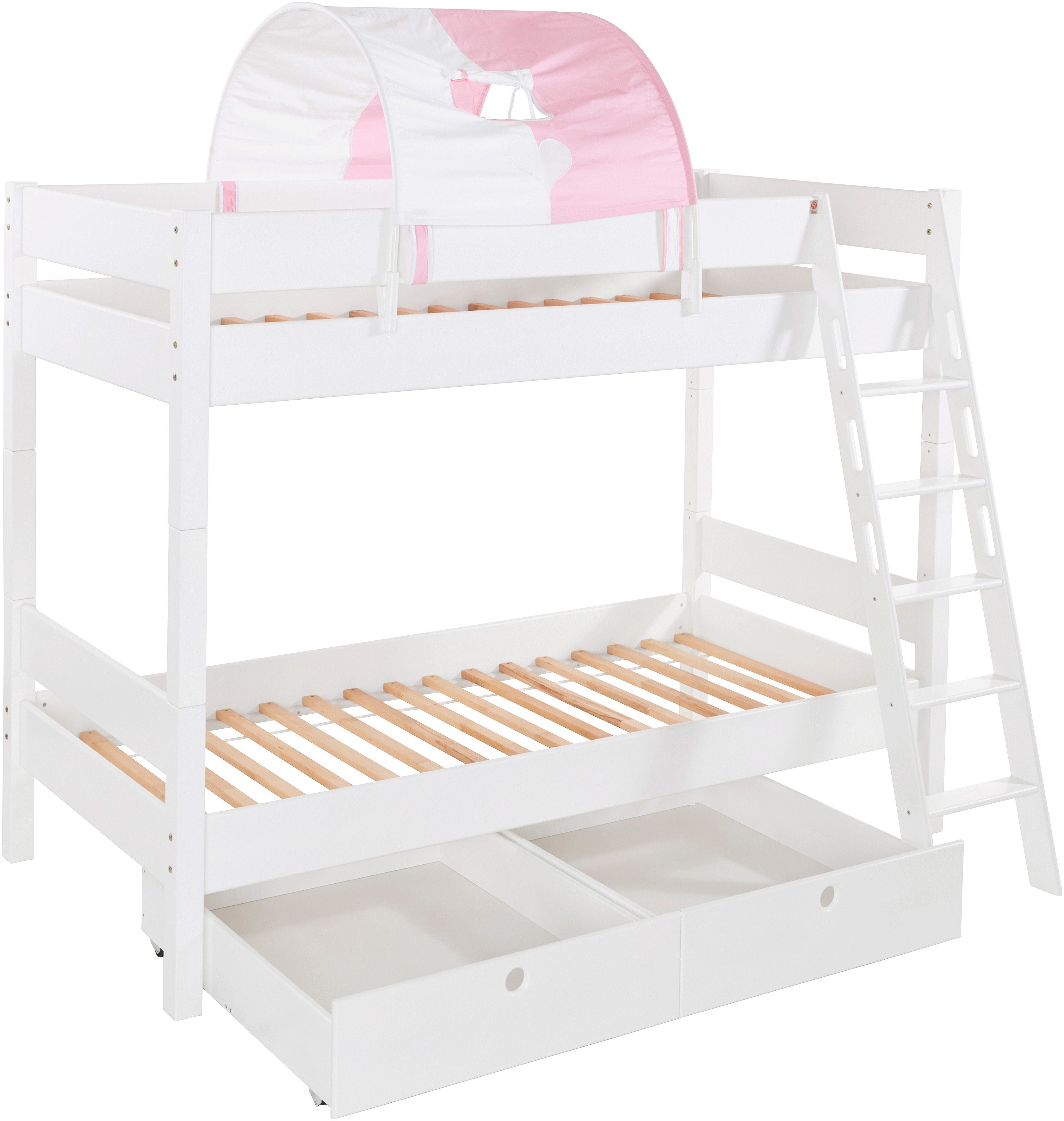 Relita Stapelbed Stefan incl. oprolbaar lattenbodem, met ladder en valbeveiliging, textiel set, beuken