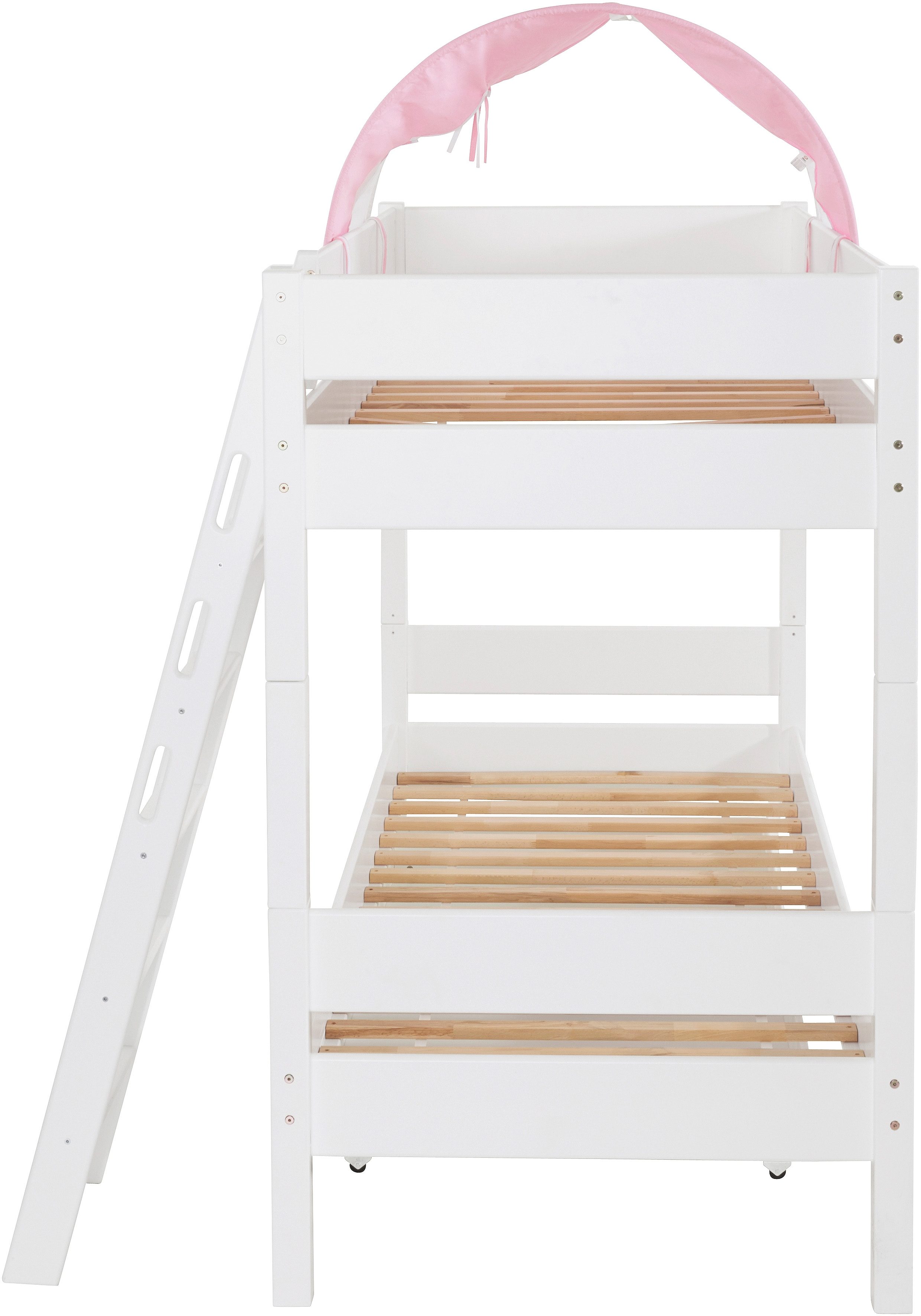 Relita Stapelbed Stefan incl. oprolbaar lattenbodem, met ladder en valbeveiliging, textiel set, beuken