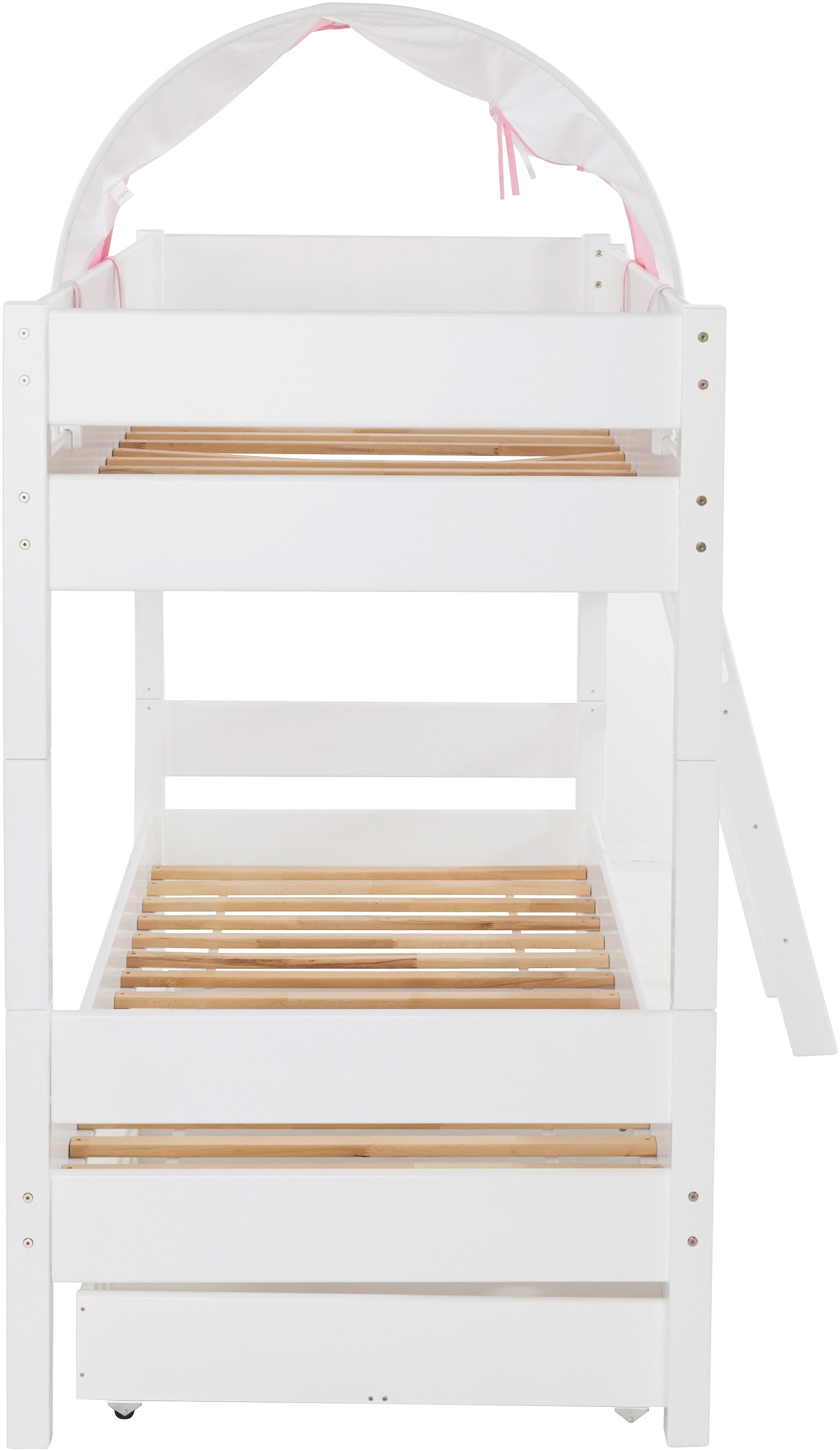 Relita Stapelbed Stefan incl. oprolbaar lattenbodem, met ladder en valbeveiliging, textiel set, beuken