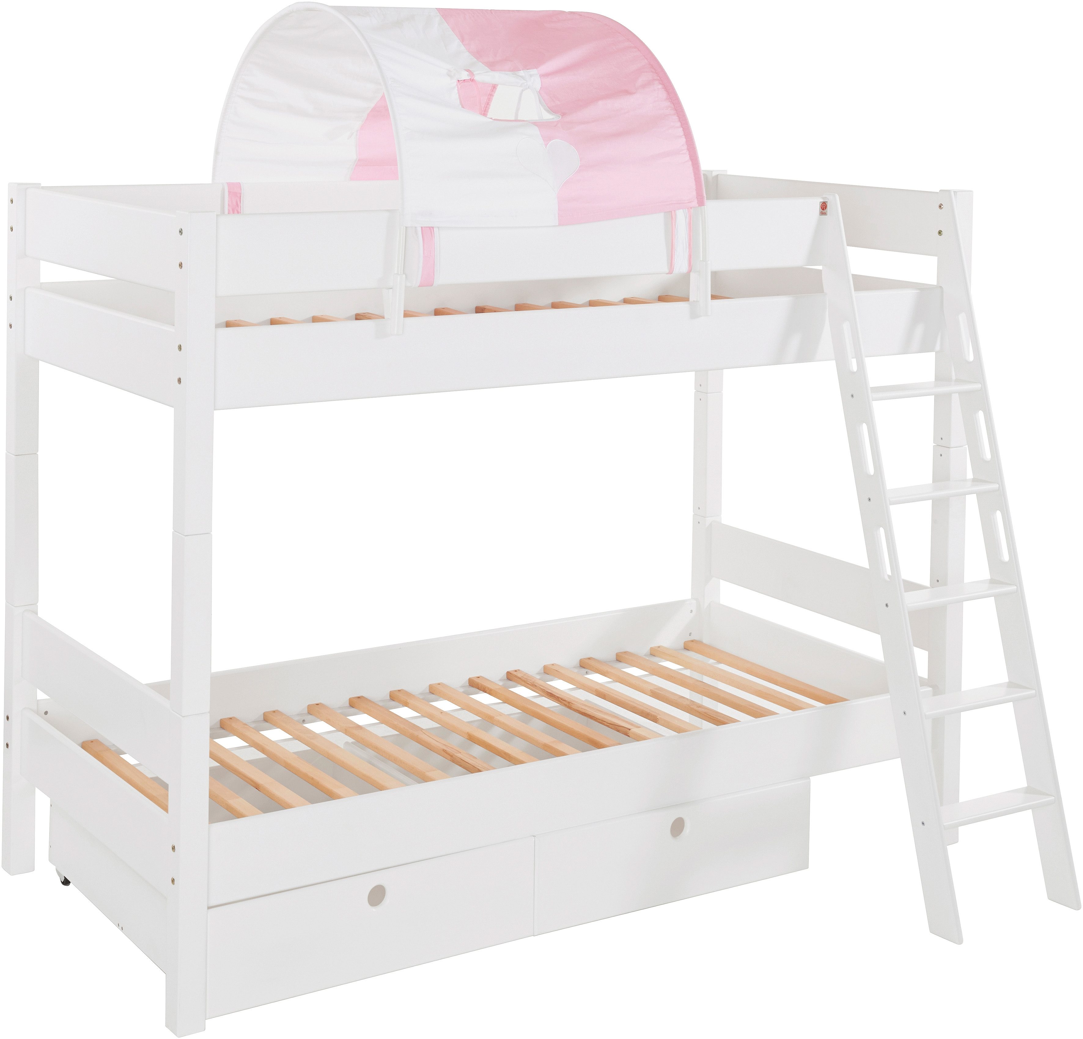 Relita Stapelbed Stefan incl. oprolbaar lattenbodem, met ladder en valbeveiliging, textiel set, beuken
