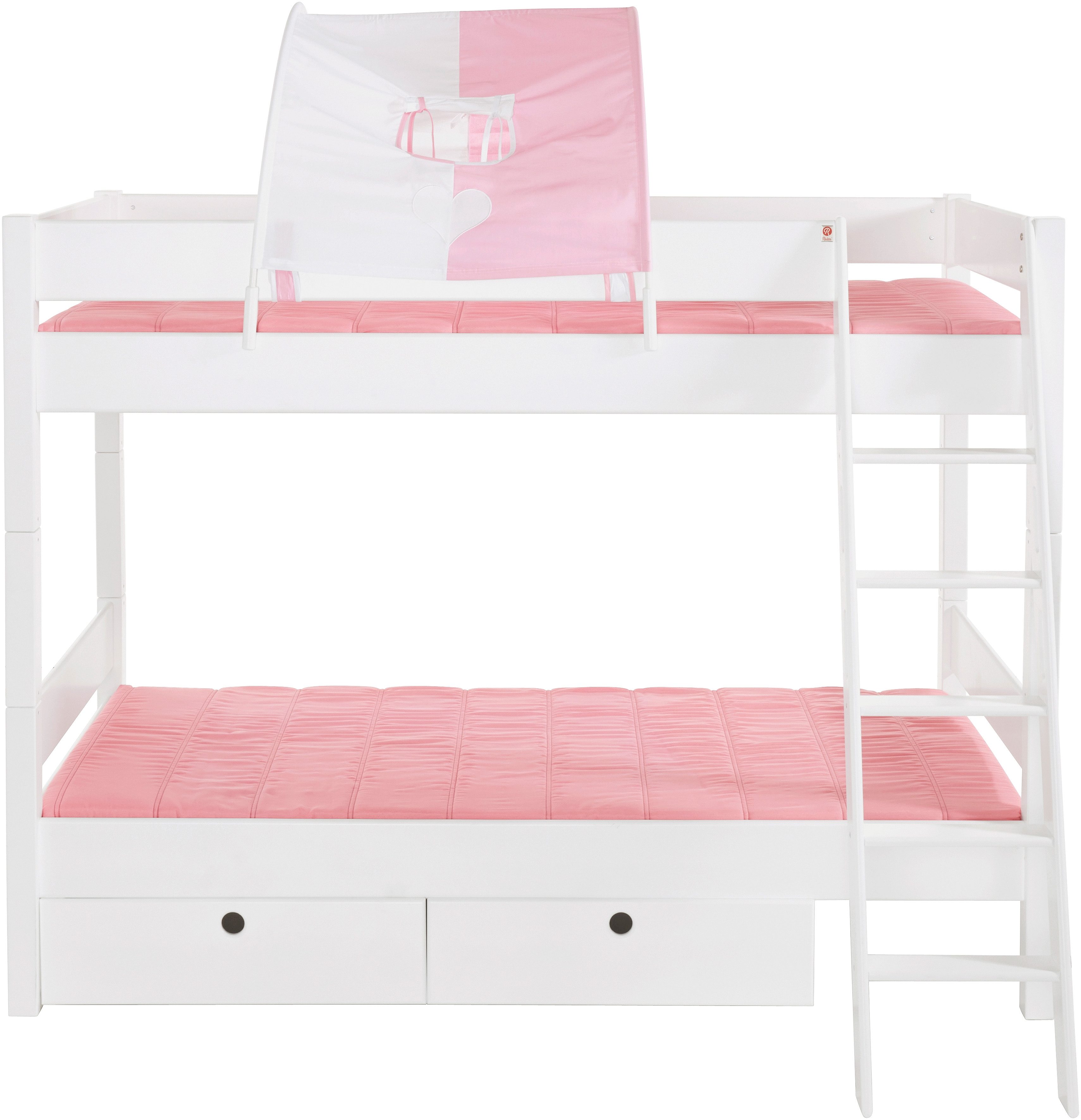 Relita Stapelbed Stefan incl. oprolbaar lattenbodem, met ladder en valbeveiliging, textiel set, beuken