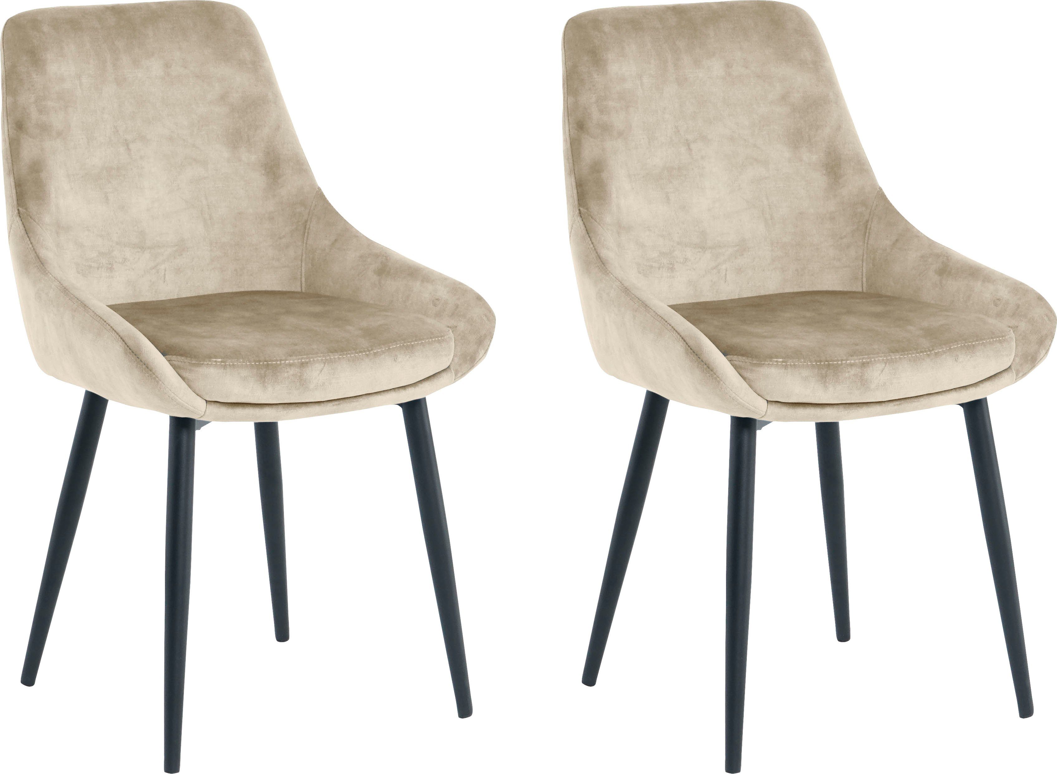 SIT Stoel glamoureuze bekleding in fluwelige look (set, 2 stuks) 4 poot stoelen beige