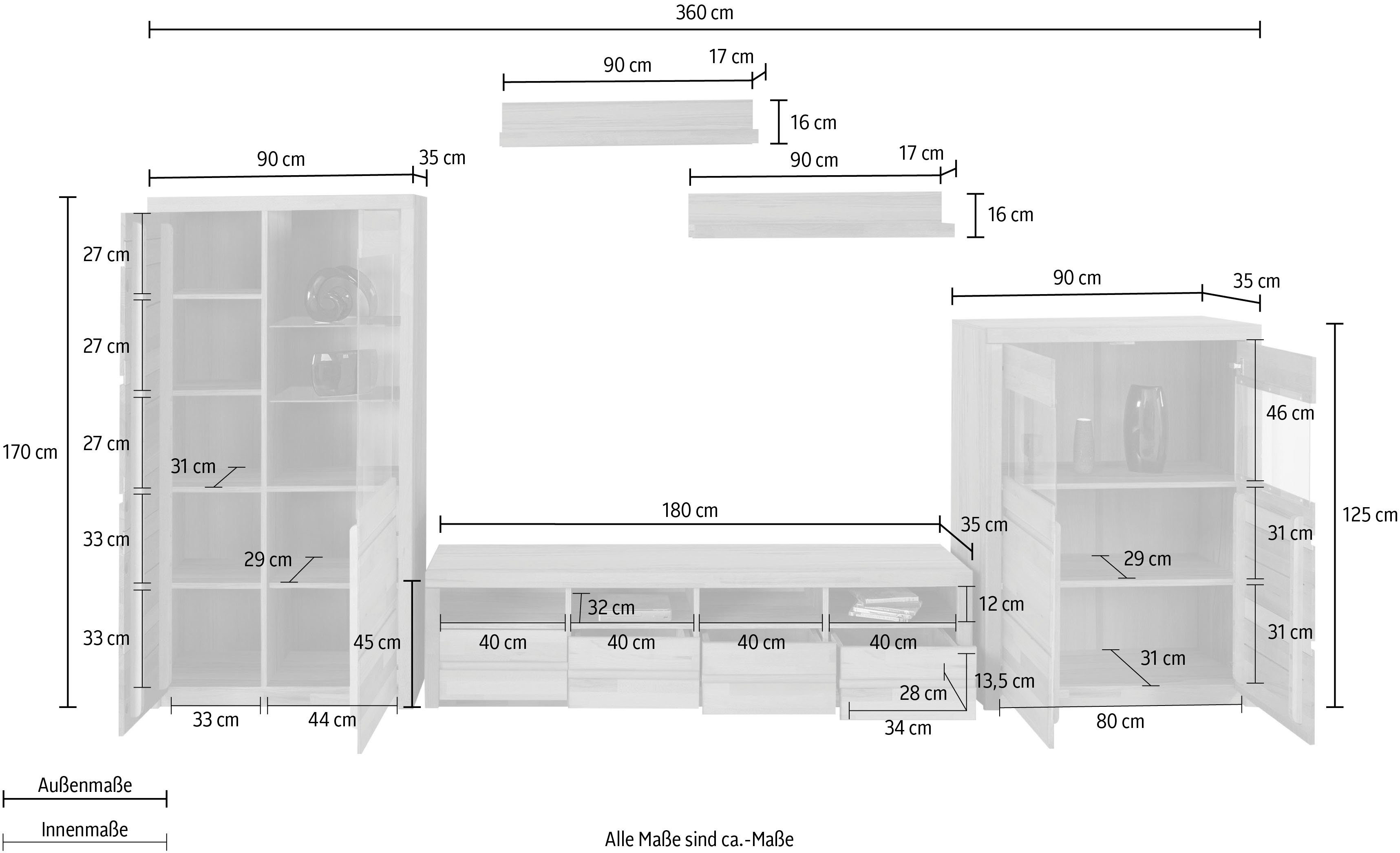 Home affaire Wandmeubel Silkeborg gedeeltelijk massief met mooie, greeploze look (set, 5-delig)