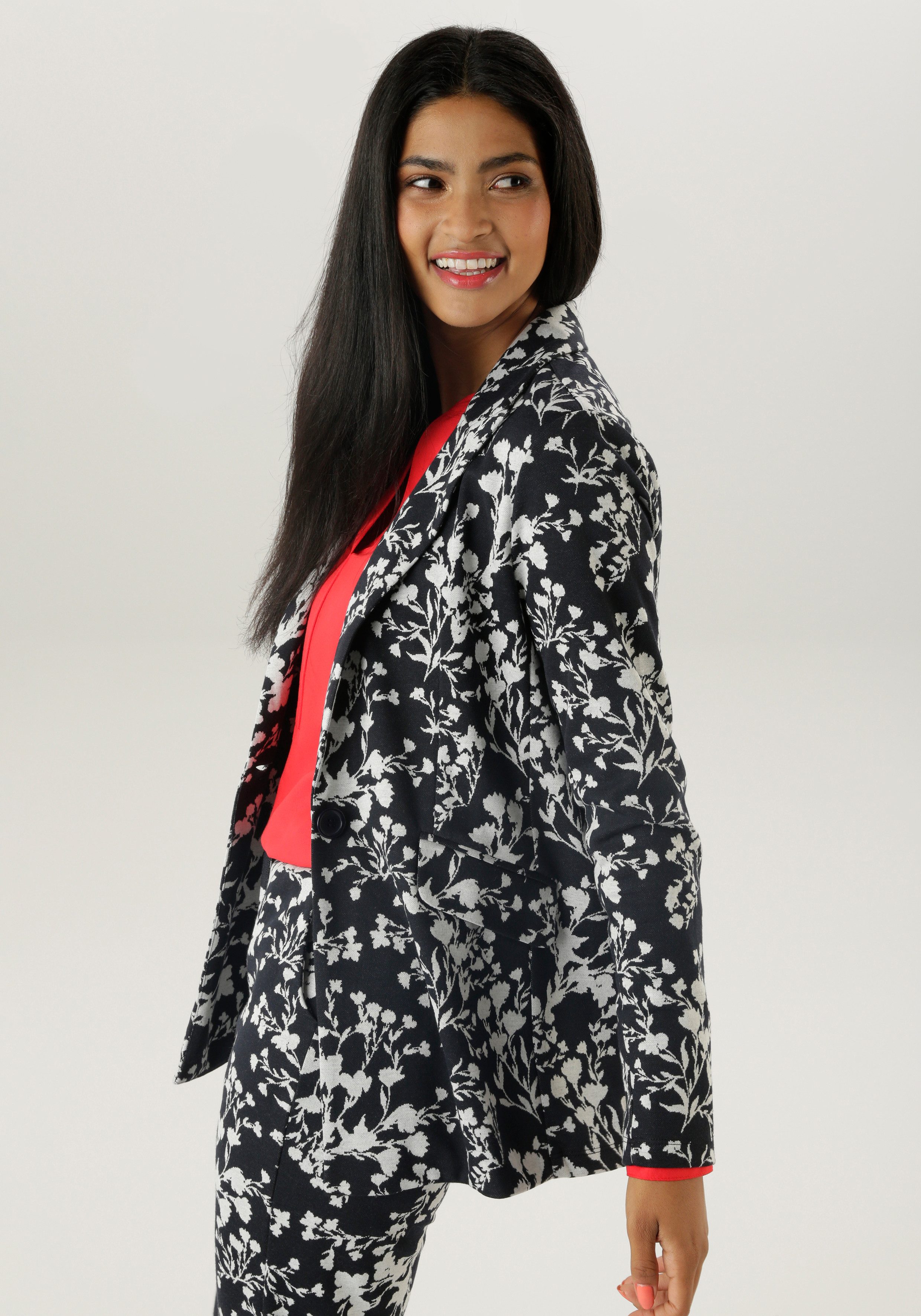 Aniston SELECTED Lange blazer met abstracte, bloemrijke patroon - nieuwe collectie