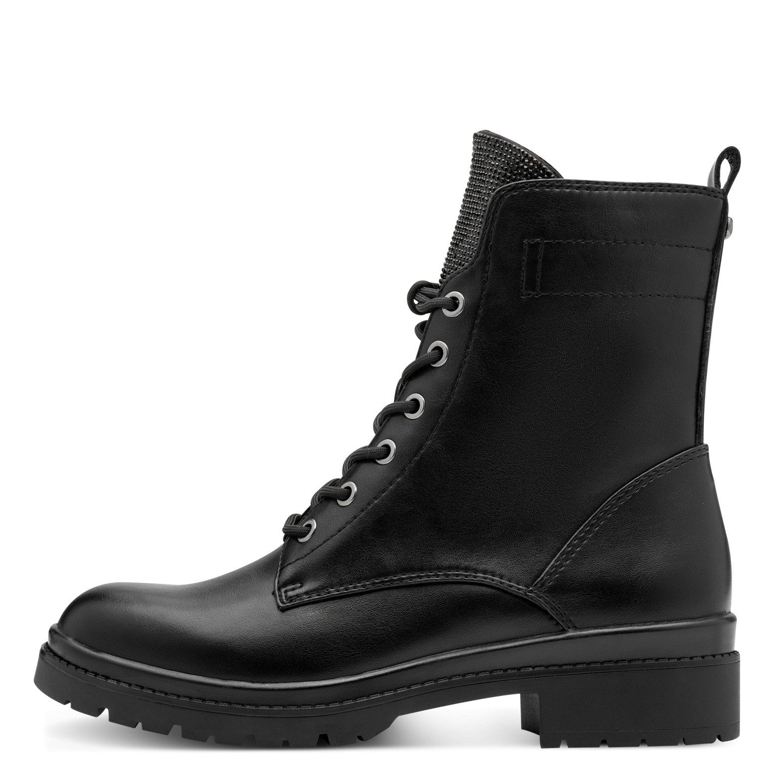Tamaris Veterlaarsjes , blokhak, veterboots, schoentong bezet met sierstenen