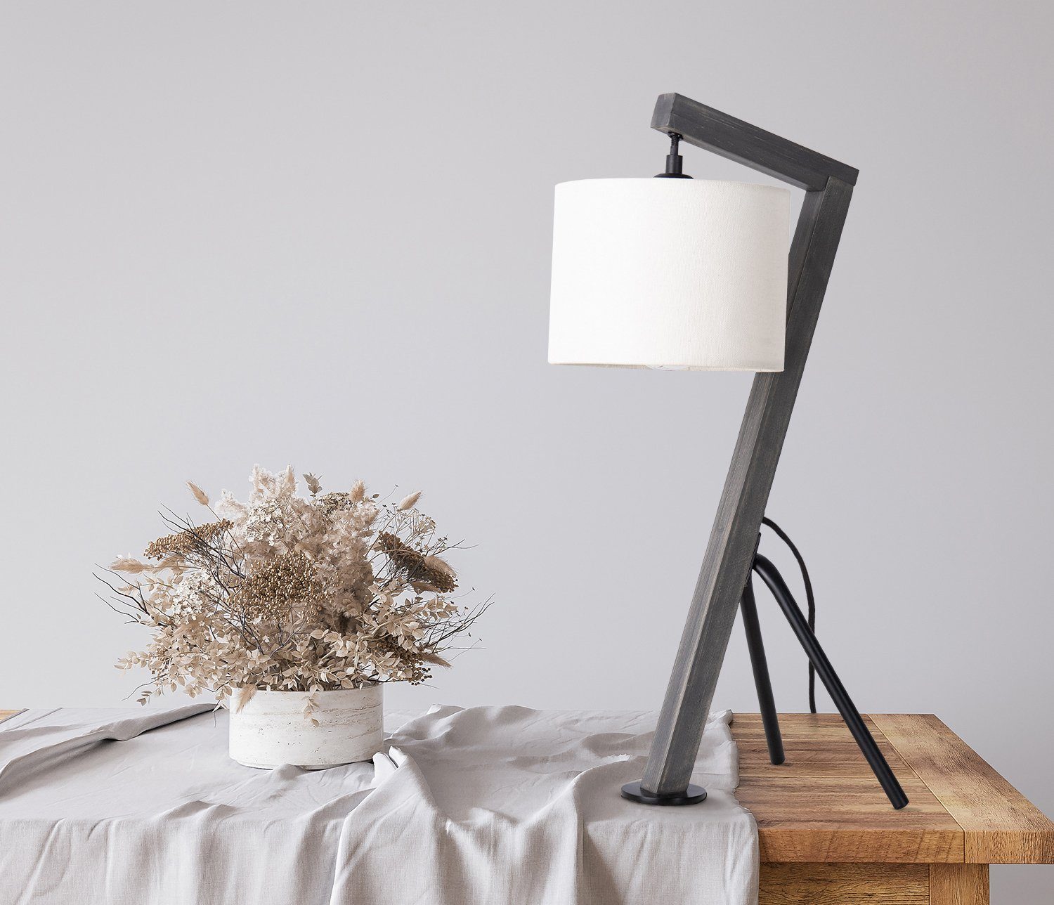 Paco Home Tafellamp GALLOW Schrijf houten driepoot vintage E27 galg modern hoogte 49cm