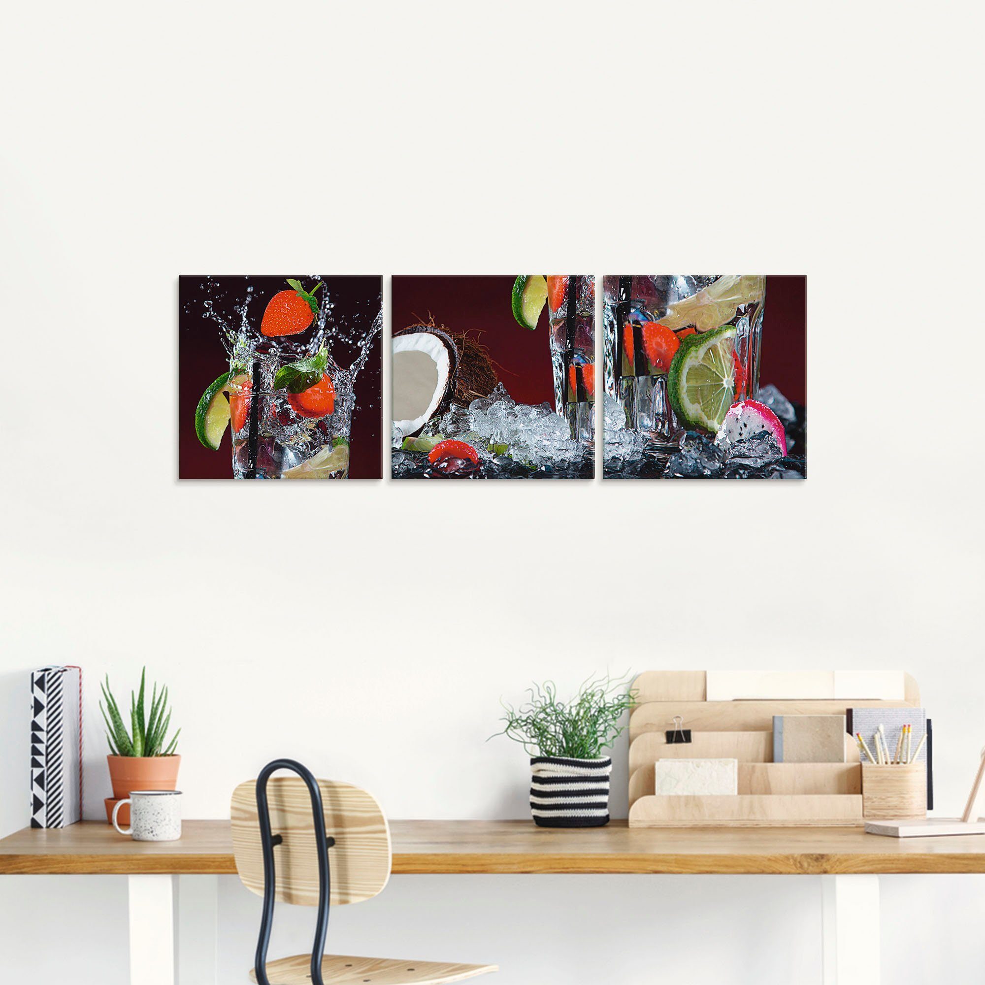 Artland Print op glas Verse fruitcocktail I in verschillende maten (3-delig)