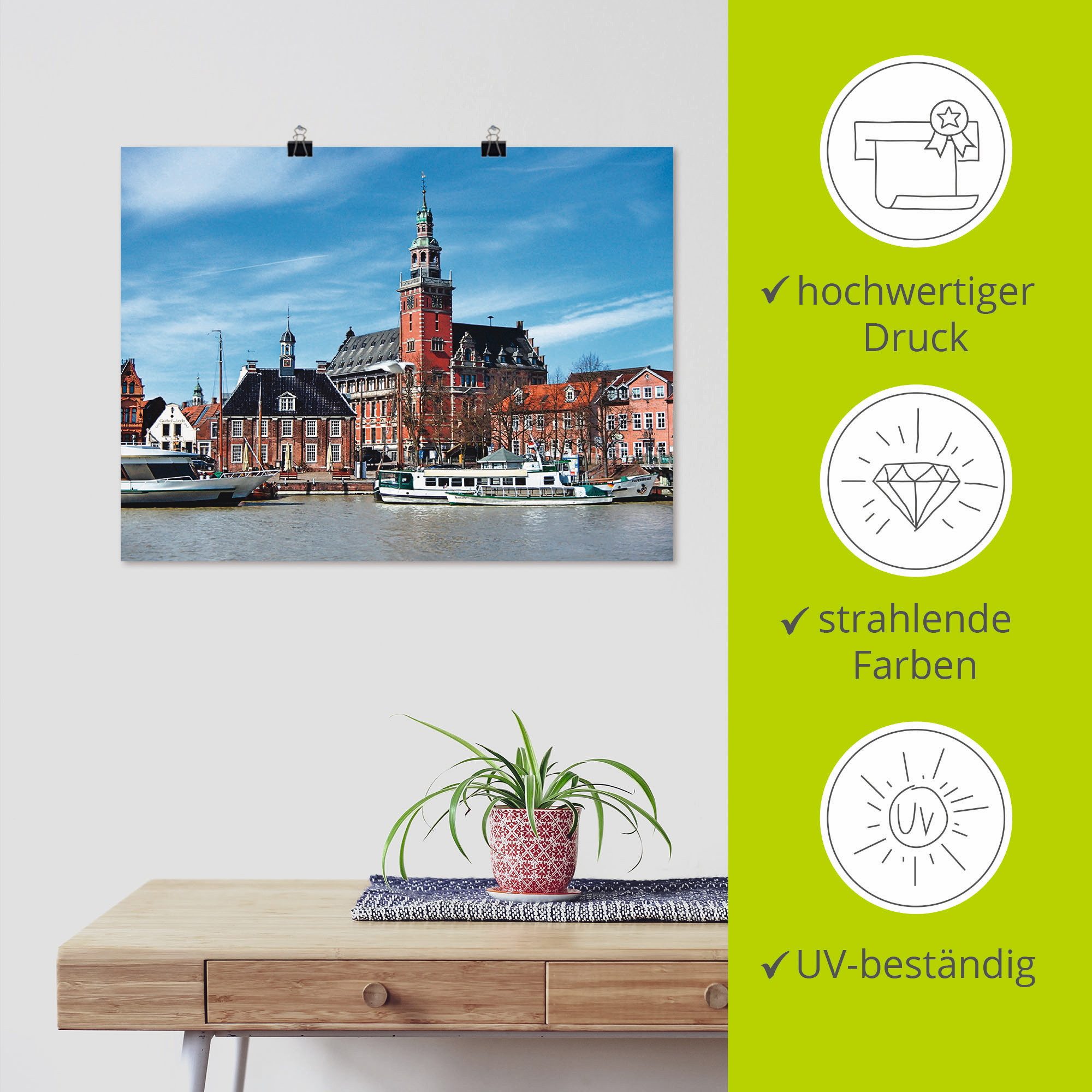 Artland Poster Leer Oost-Friesland uitzicht op de stad als artprint op linnen, muursticker of poster in verschillende maten