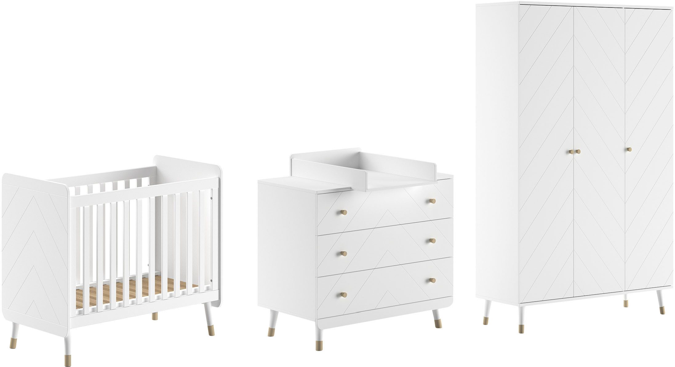 Vipack Babymeubelset 4-delig biedt alles voor uw kinderkamer, afwerking satin wit gelakt