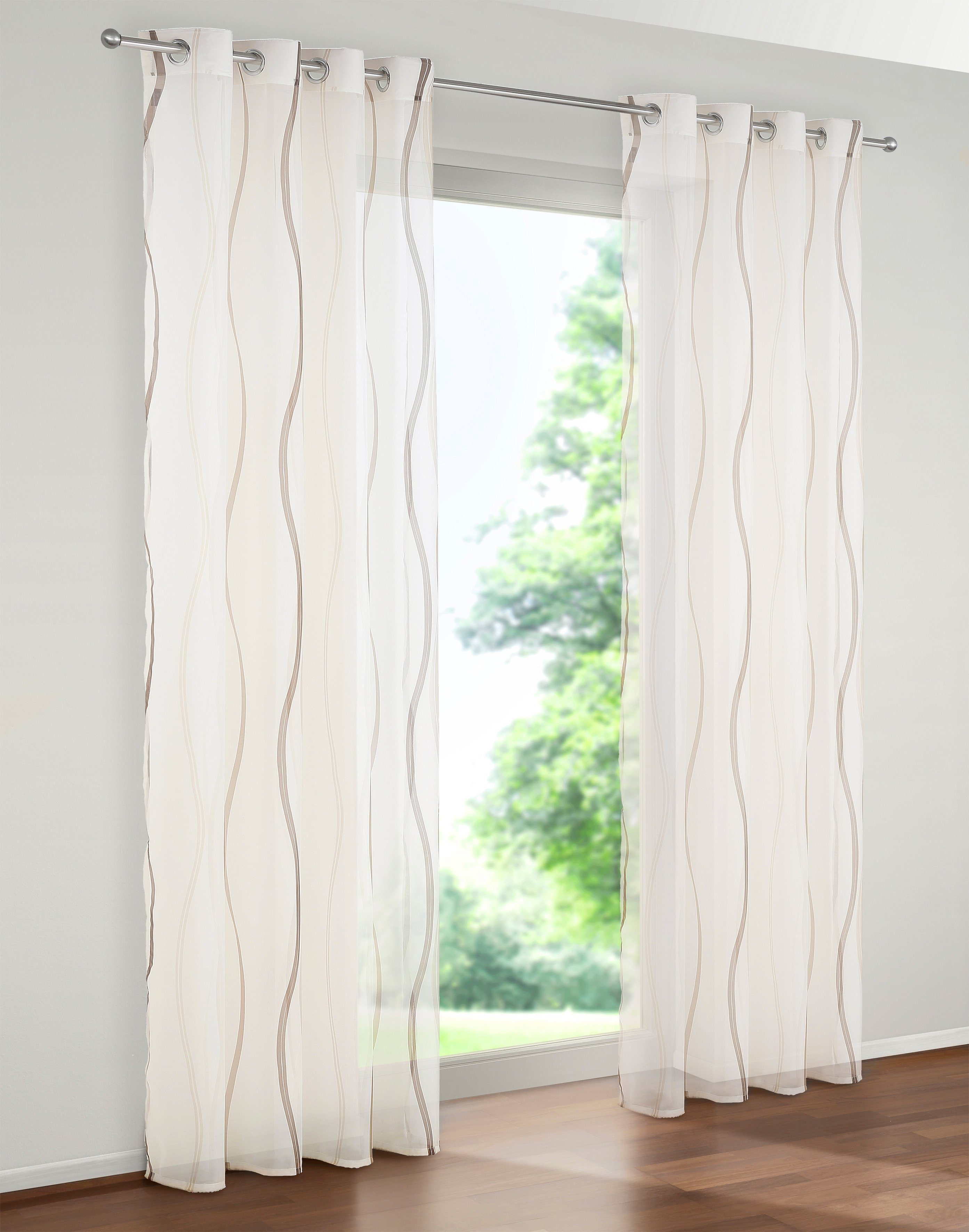 my home Gordijn Dimona set van 2, transparant, voile, polyester, golven (2 stuks)