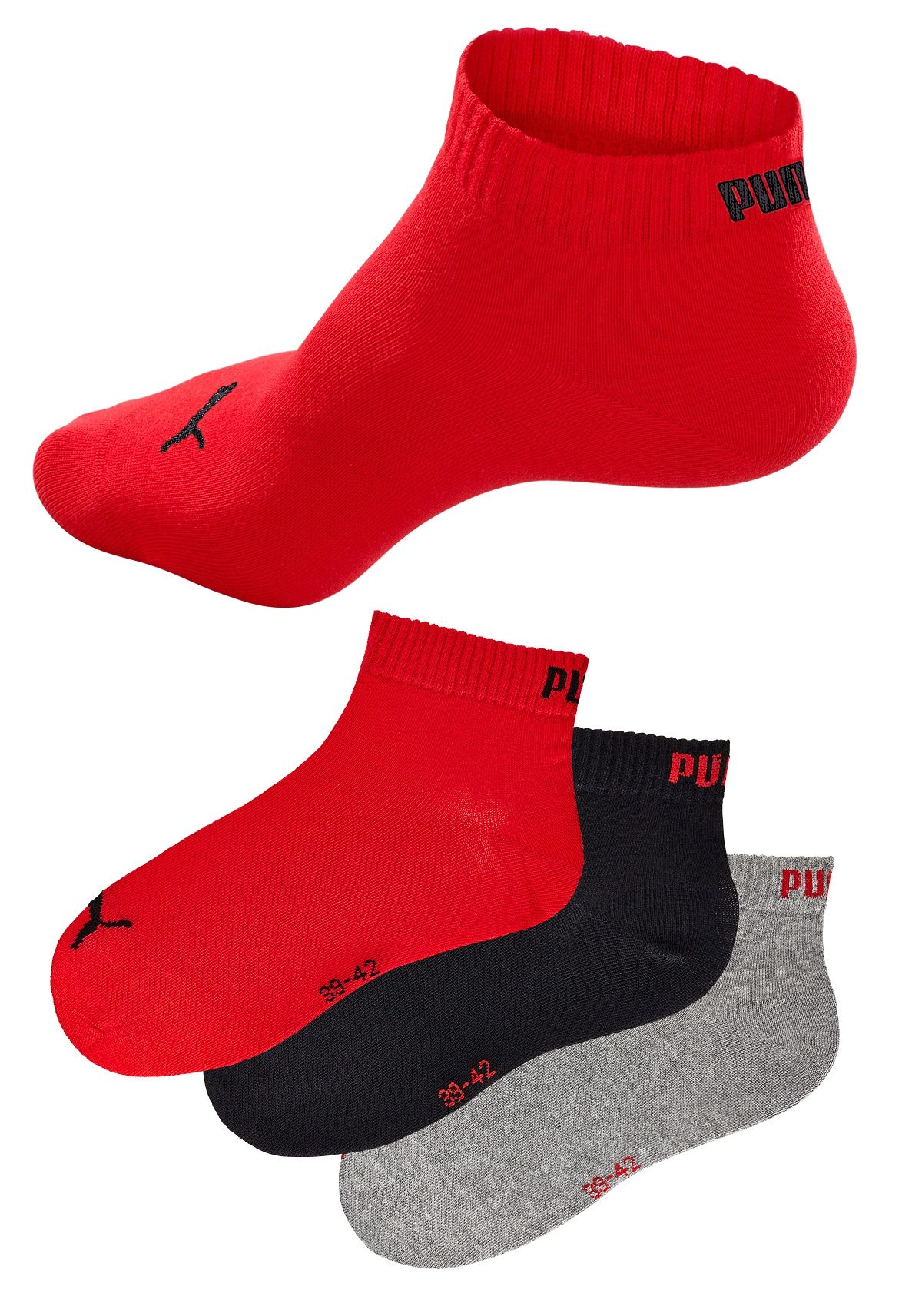 PUMA Korte sokken Ademend, ribboorden, zachte katoenmix (3 paar)