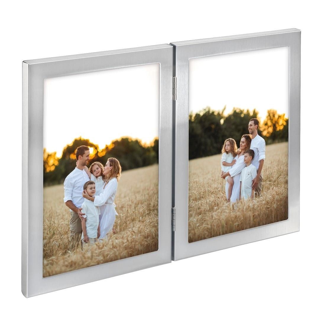 Hama Fotolijstje Fotolijst 10x15 cm voor 2 foto's, om op te hangen en te plaatsen, zilverkleur (1 stuk)