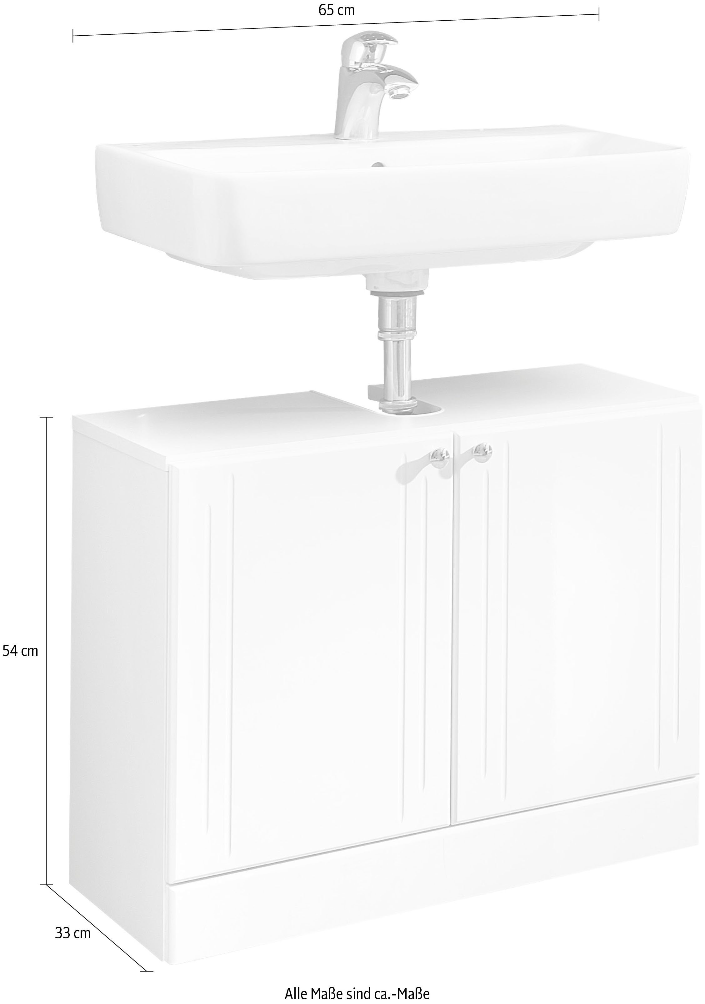 Saphir Wastafelonderkast Quickset 955 Onderkast, wit hoogglans, 2 deuren Wastafelonderkast inclusief deurdemper, 65 cm breed, zonder wasbak