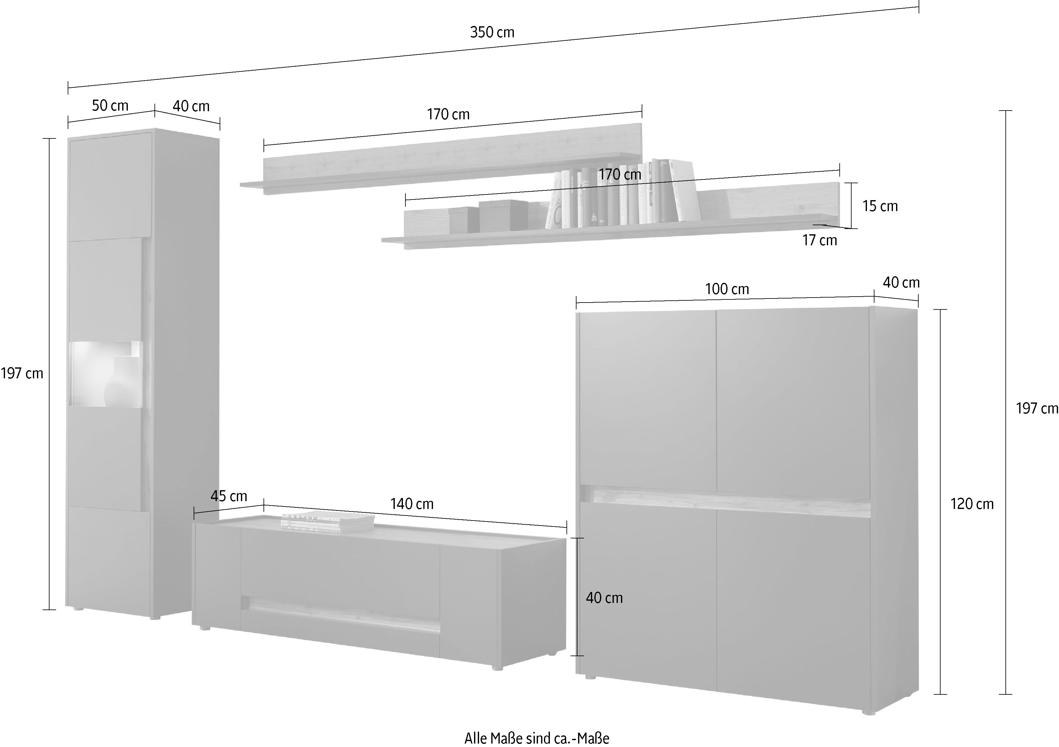 INOSIGN Wandmeubel City/Giron Breedte ca. 350 cm (set, 5-delig)