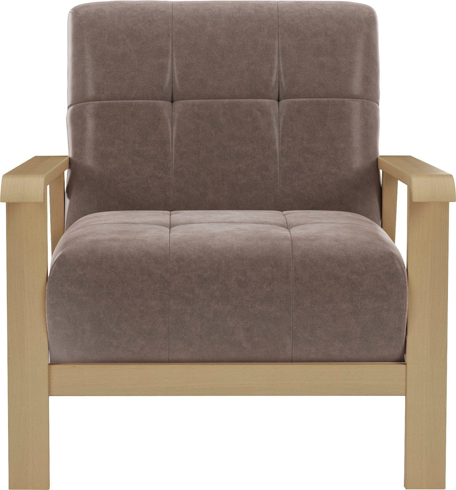 sit&more Fauteuil Billund Armleuningen van natuurlijk beukenhout, verschillende bekledingen en kleuren fauteuils maat Luxe-microvezel vintage-look