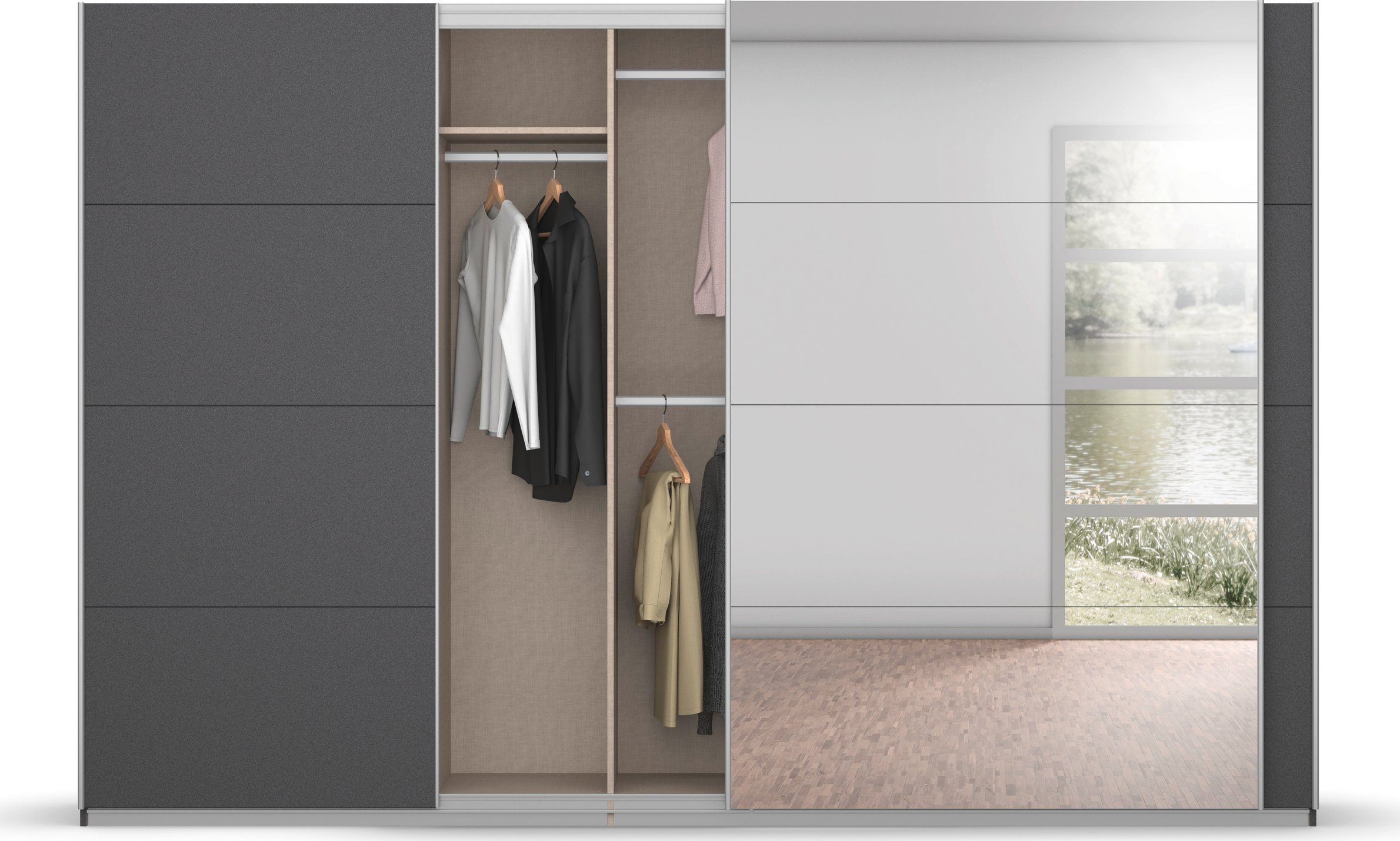 rauch Zweefdeurkast Kledingkast kast garderobe BESTSELLER KOLUNA met spiegel inclusief 2 binnenladen en extra legplanken made in germany