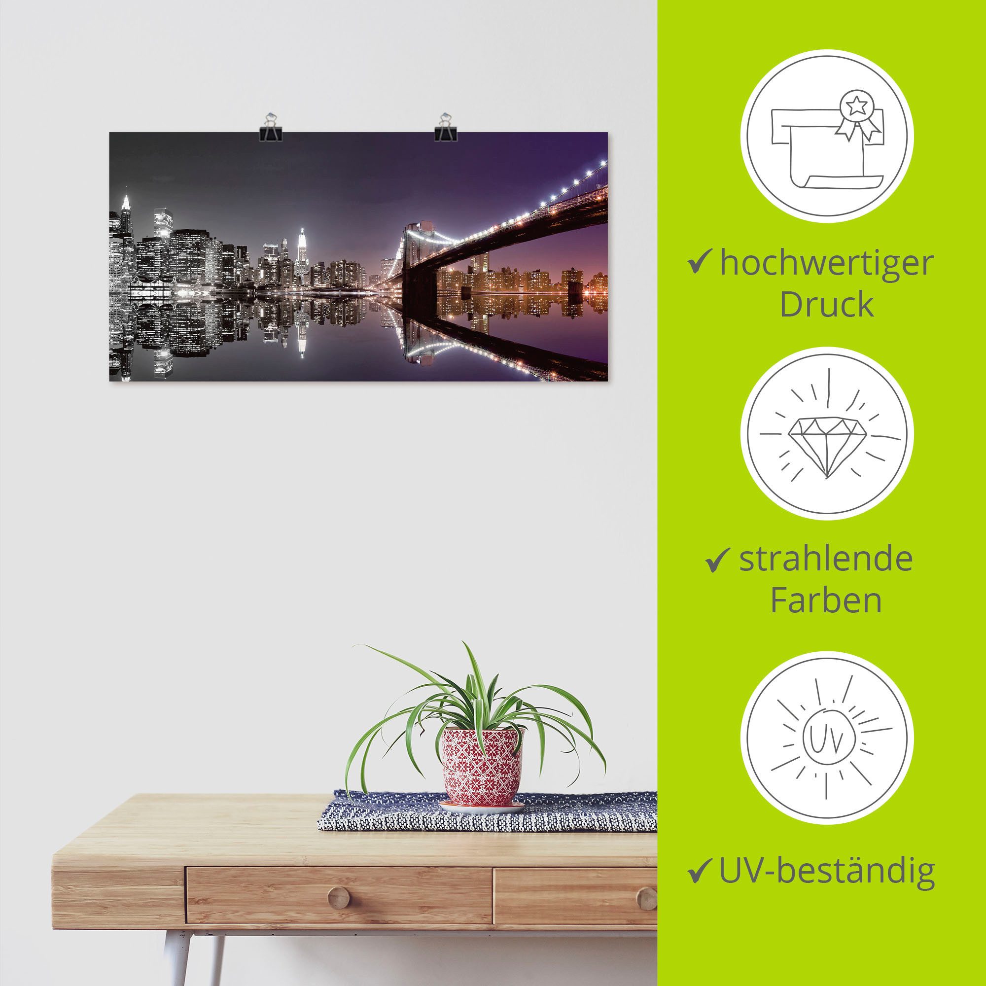 Artland Artprint New York skyline nachtelijke reflectie als artprint op linnen, poster, muursticker in verschillende maten