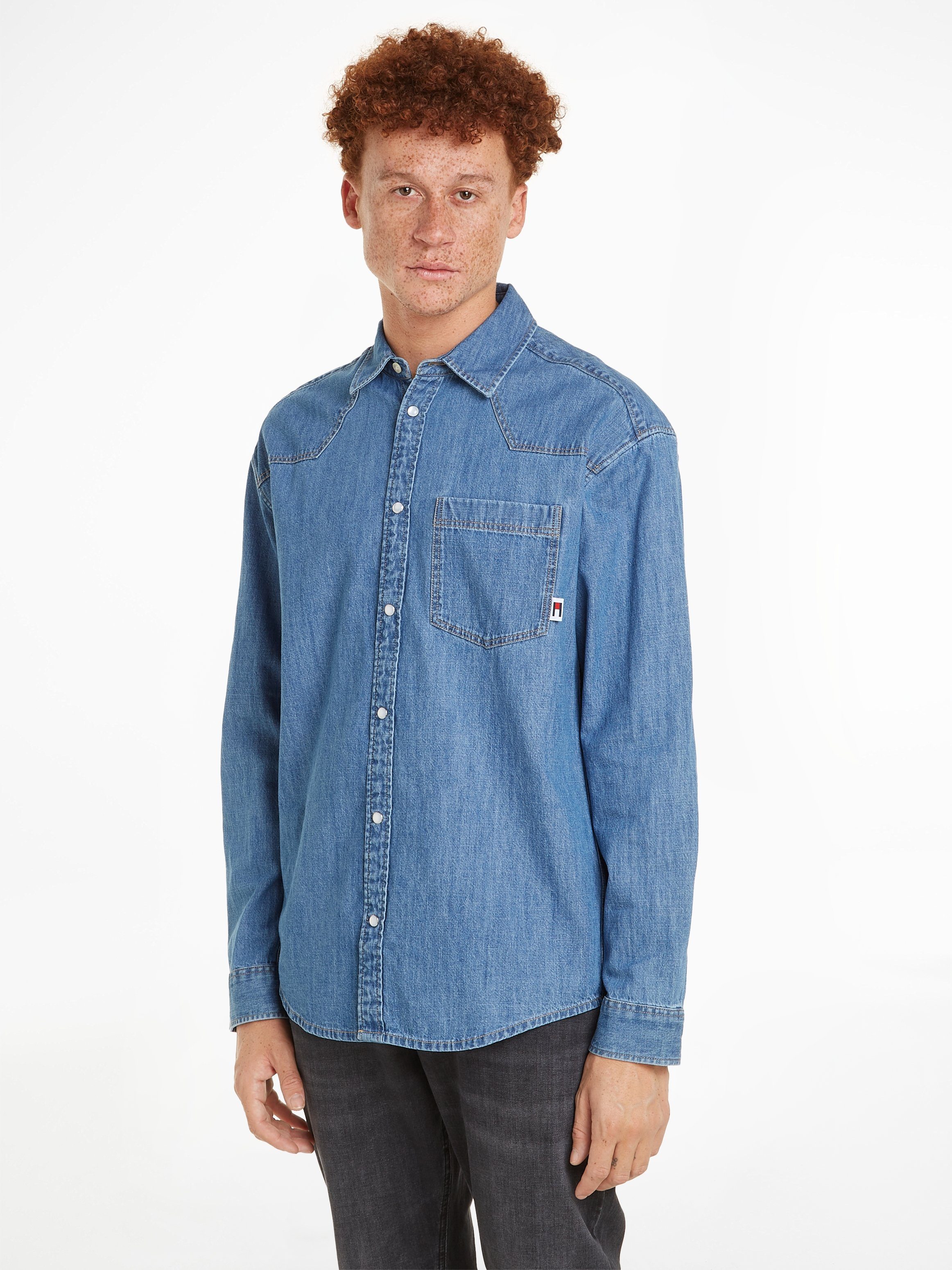 TOMMY Jeans overhemd TJM RLX WESTERN DENIM SHIRT heren denim overhemden maat S blauw