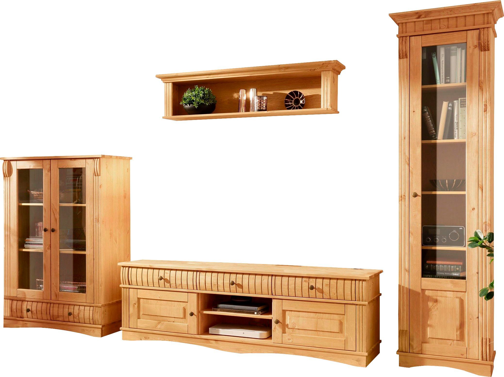 Home affaire Wandmeubel Teresa bestaand uit 1 vitrinekast klein, 1 vitrinekast groot, 1 tv-meubel (set, 3-delig)