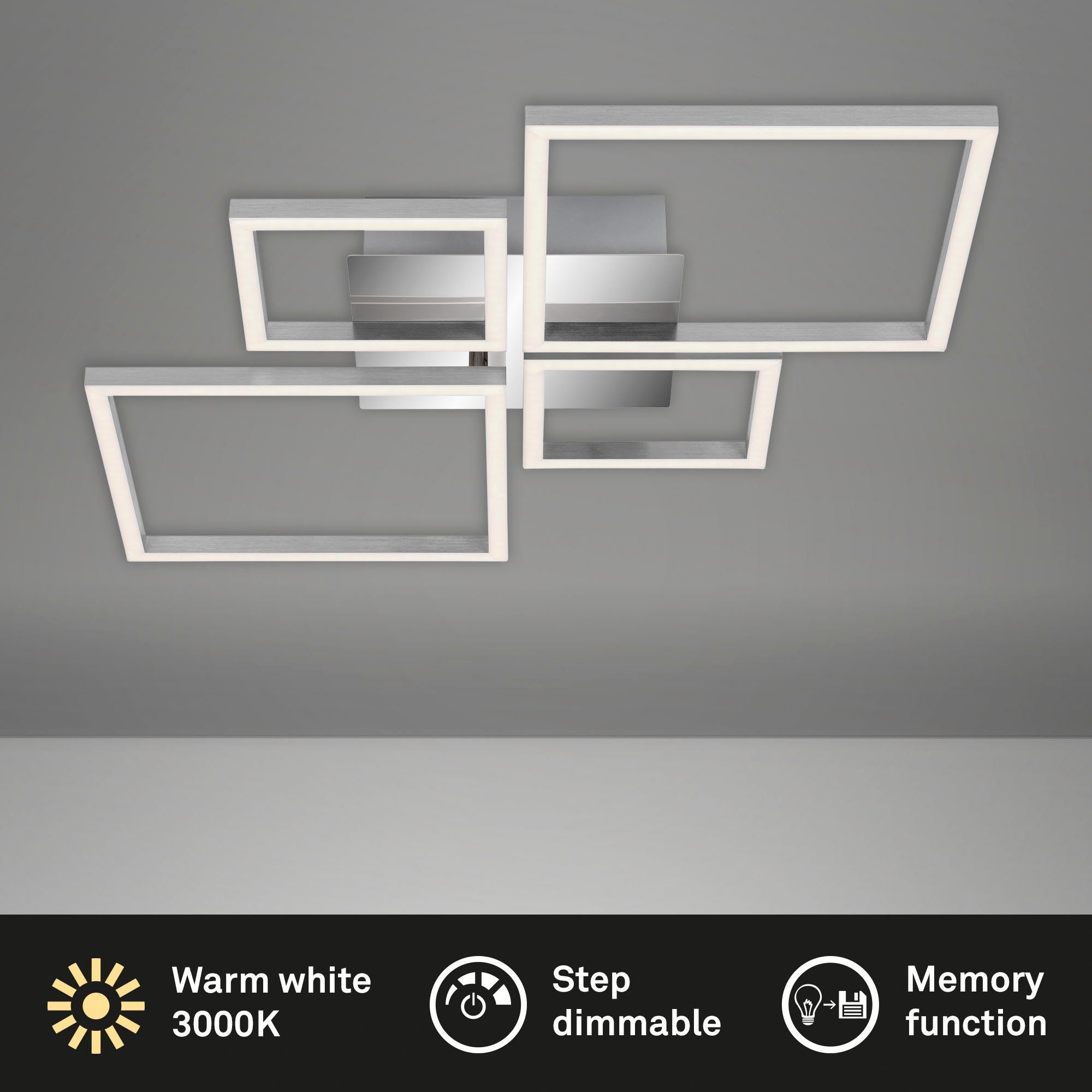 Briloner Leuchten Led-plafondlamp 3128018 FRAME Plafondlamp, 75x47x7,3 cm, chroom-aluminium, 44W, woonkamer, slaapkamer