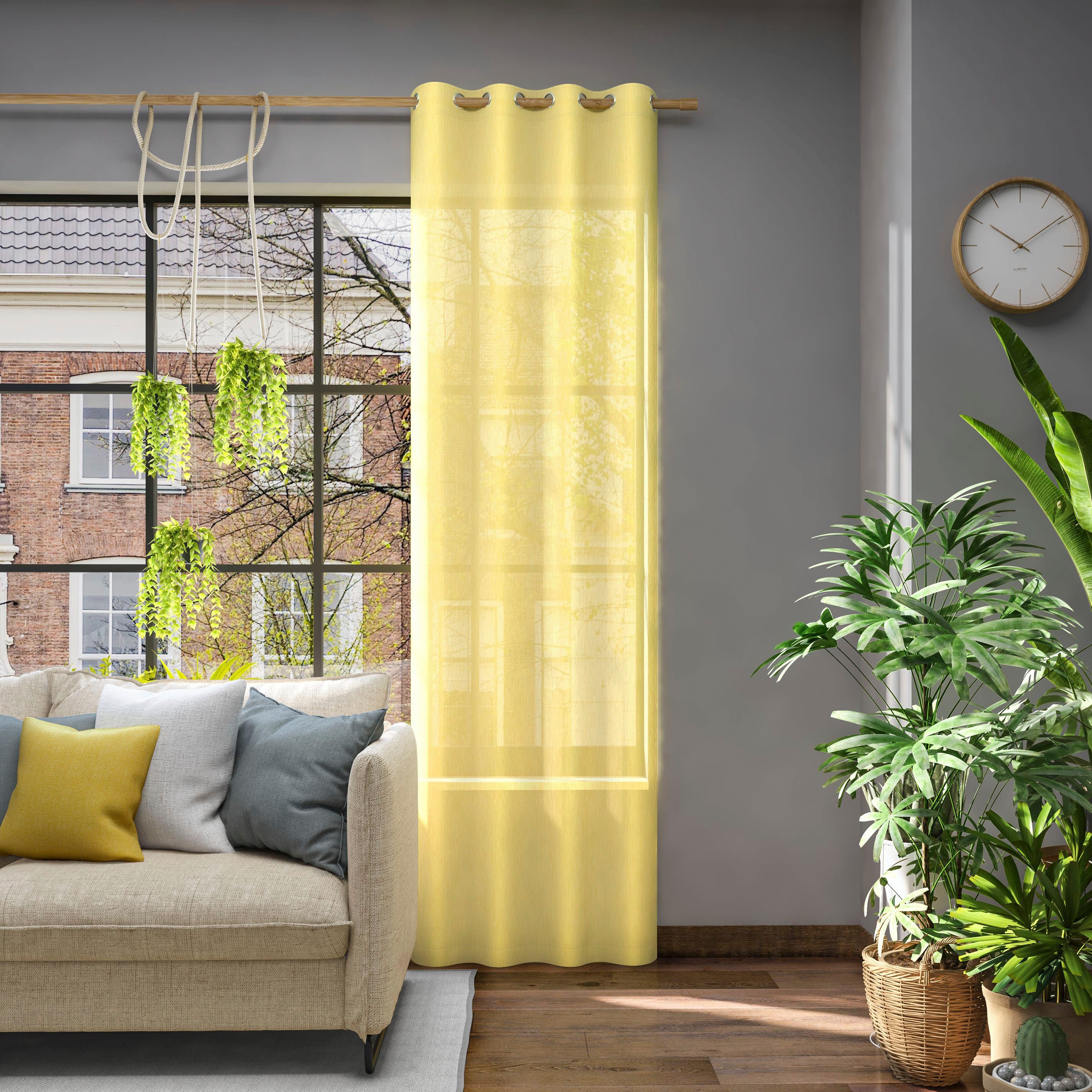 Neutex for you! Gordijn Libre-ECO Breedte 142 cm, op maat (1 stuk) kant & klaar gordijnen geel