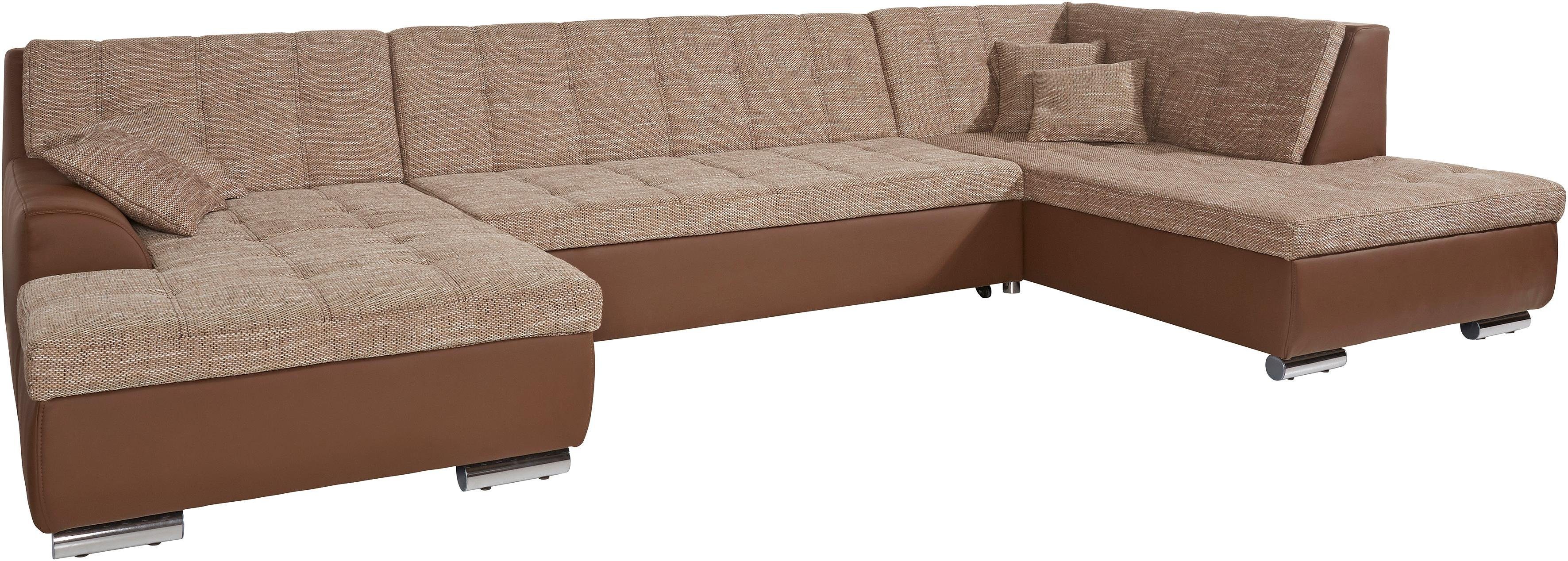 DOMO collection Zithoek Treviso inclusief sierkussen, moderne stiksels, XXL: B/D/H: 364/201/83 cm naar keuze met slaapfunctie, in vele soorten bekleding ook in cord u-model