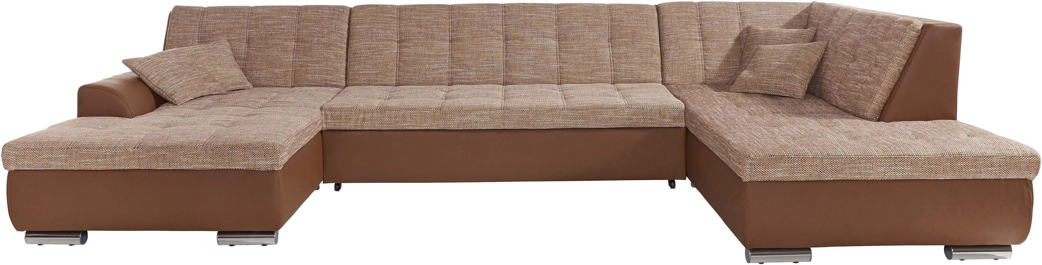 DOMO collection Zithoek Treviso inclusief sierkussen, moderne stiksels, XXL: B/D/H: 364/201/83 cm naar keuze met slaapfunctie, in vele soorten bekleding ook in cord u-model