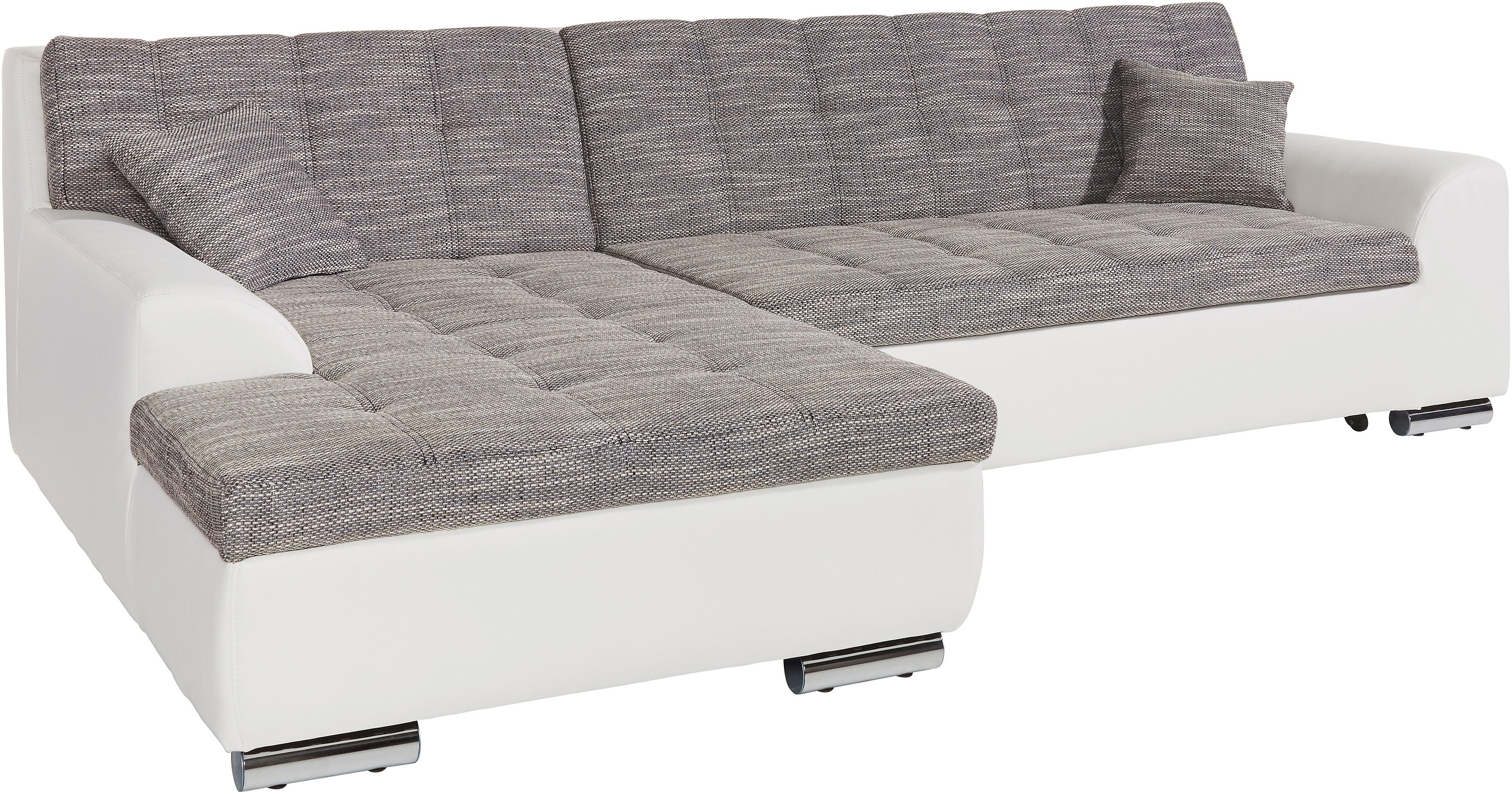 DOMO collection Hoekbank Treviso veel bekledingen, ook in cord, L-vorm, B/D/H: 267/80/83 cm optioneel met slaapbank functie, incl. sierkussens, hoogwaardig doorgestikt patroon
