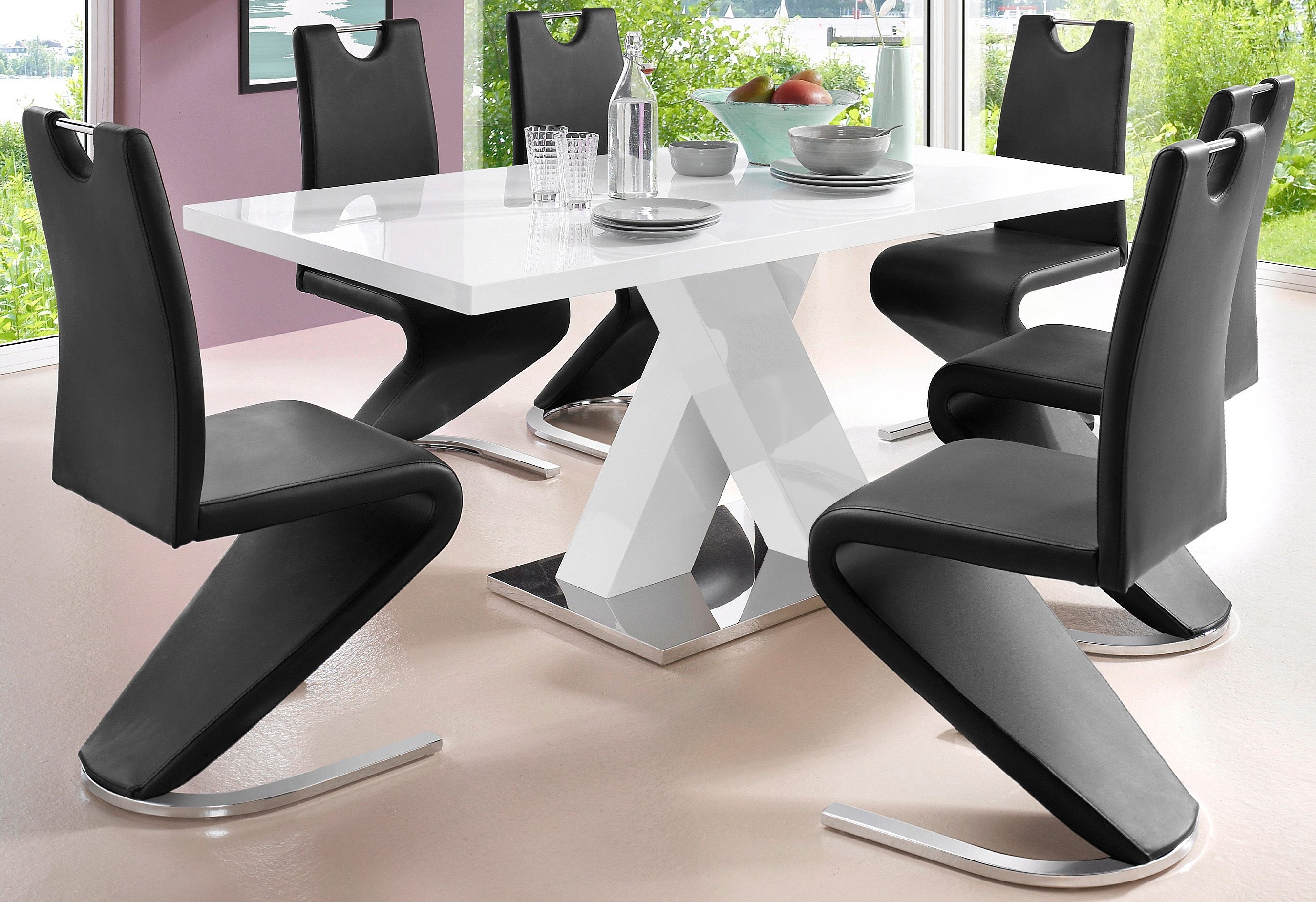Homexperts Eetkamerstoel Zora 02 Bekleding in imitatieleer, rugleuning met handgreep voor eenvoudig terugtrekken (set, 2 stuks)