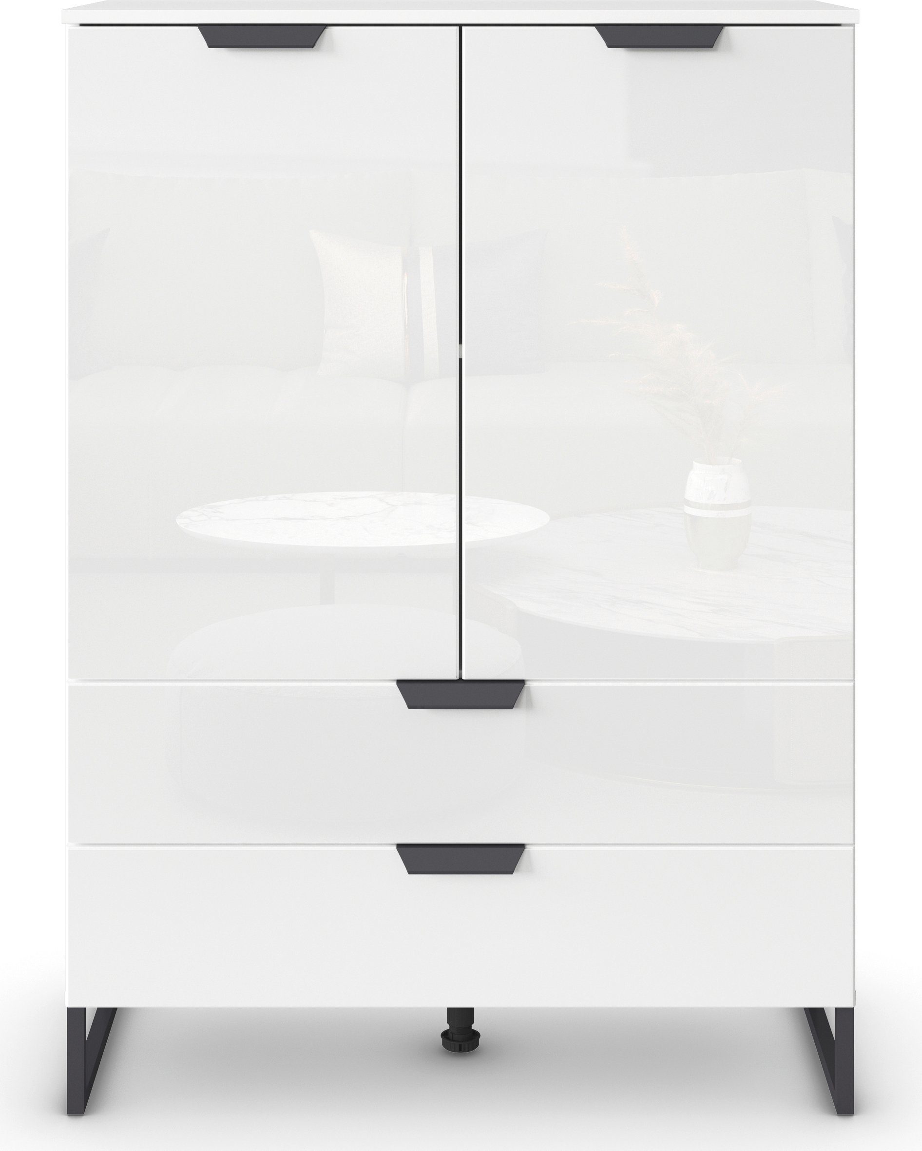 rauch Hoge kast Modern by Aditio met glazen front en sledevoet, 2 lades met softclose-functie