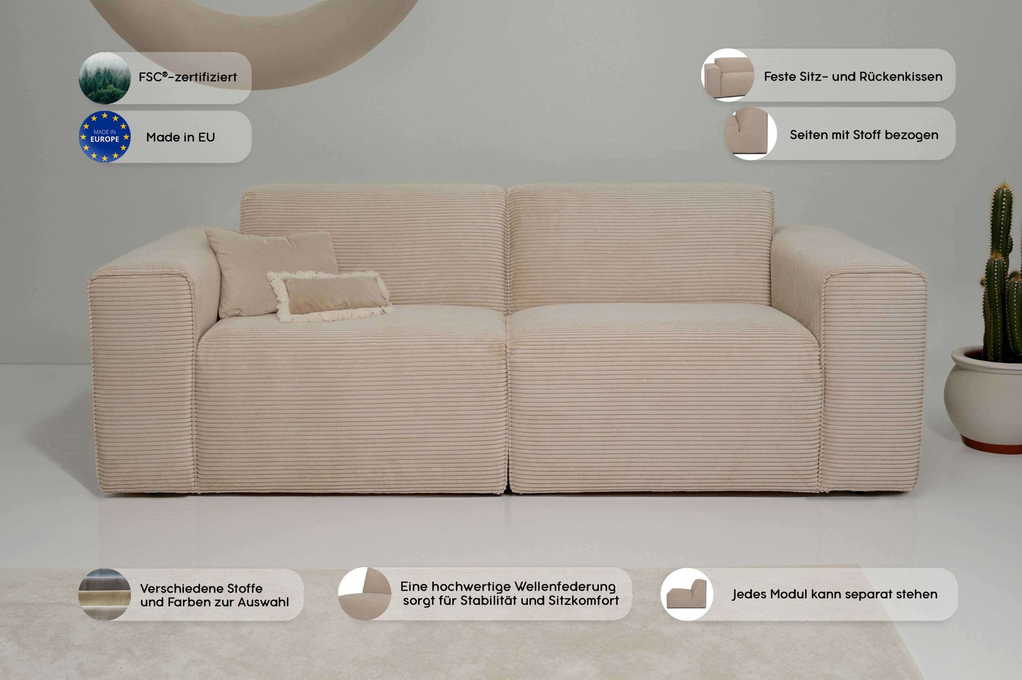 INOSIGN 2-zitsbank Clayton in een trendy ribfluwelen bekleding, diverse combinaties mogelijk