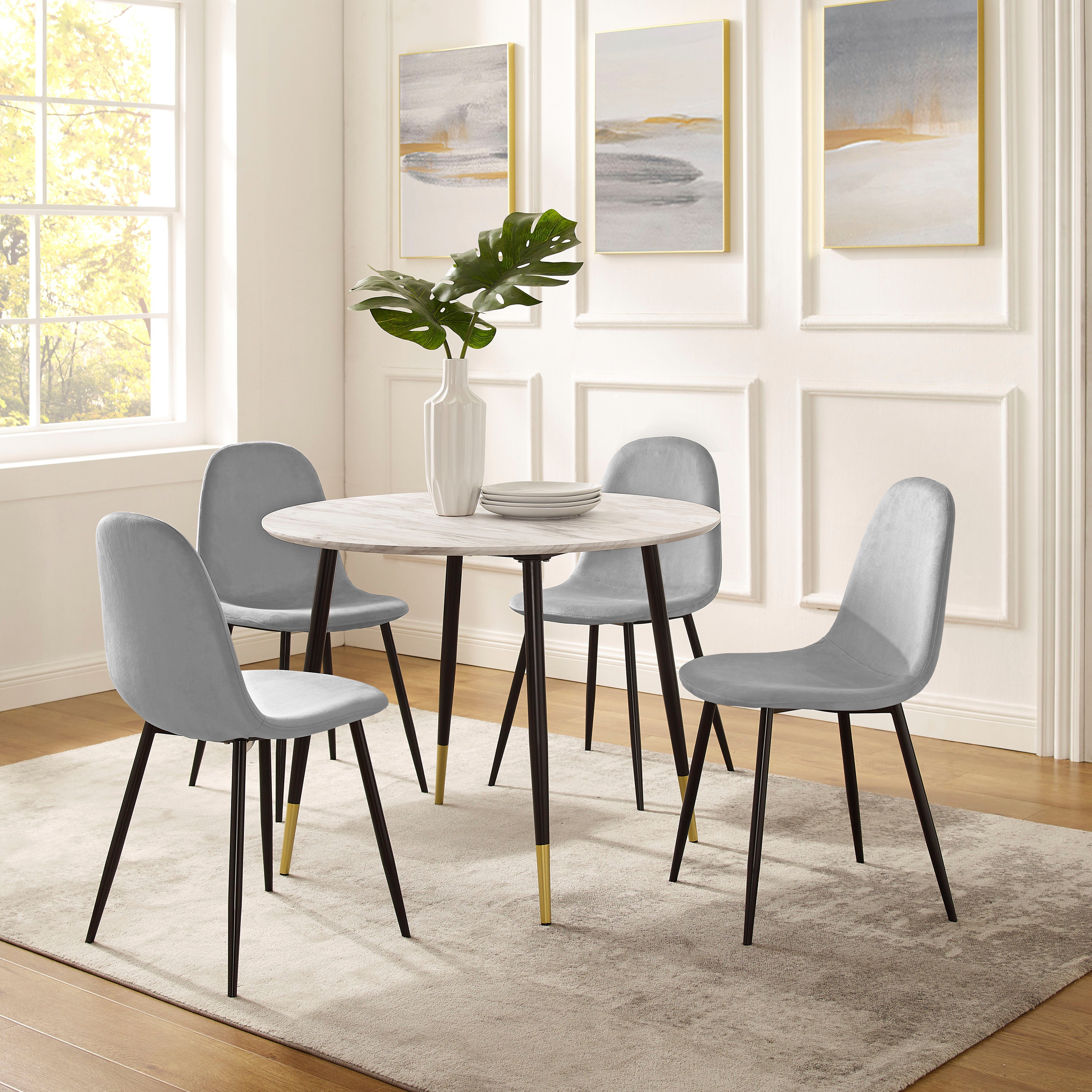Leonique Eethoek Eadwine, TOPSELLER! Zitgroep eettafel plus 4 eetkamerstoelen (set, 5-delig) eethoeken grijs