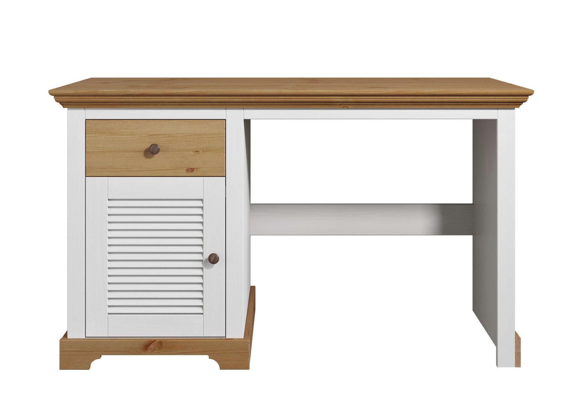 Home affaire Bureau Ayanna Massief hout, met lade en deur, lamellenfront, breedte 130 cm bureaus wit