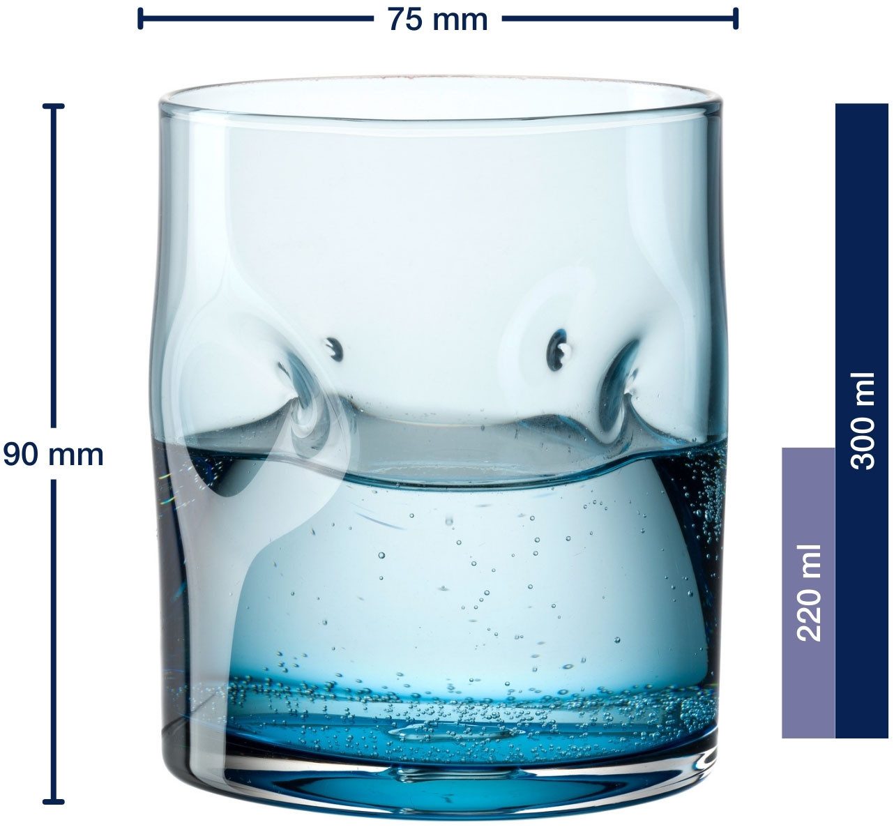 LEONARDO Glazenset Drinkglas VESUVIO, 300 ml, 4-stuks set conische vorm, opvallend design - met inkepingen (set, 4-delig)