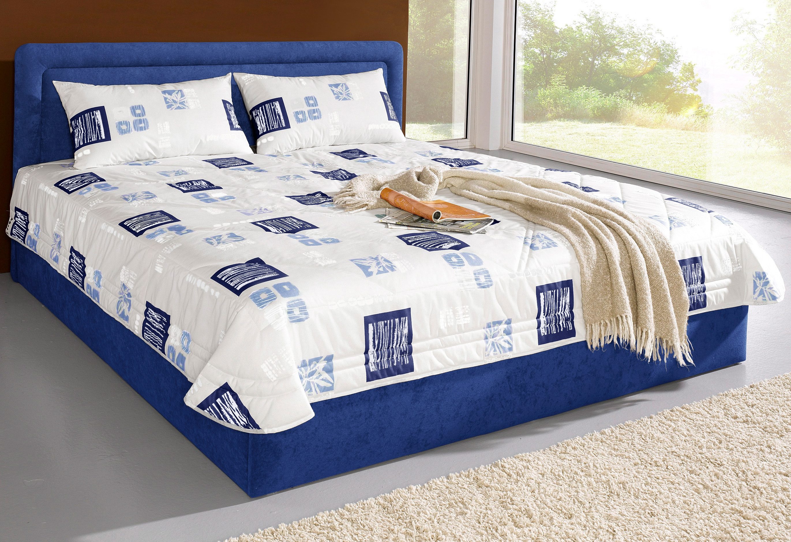 Westfalia Polsterbetten Gestoffeerd bed met bedkist bij uitvoering met matras bedden maat 150 cm x 210 cm x 42 cm blauw