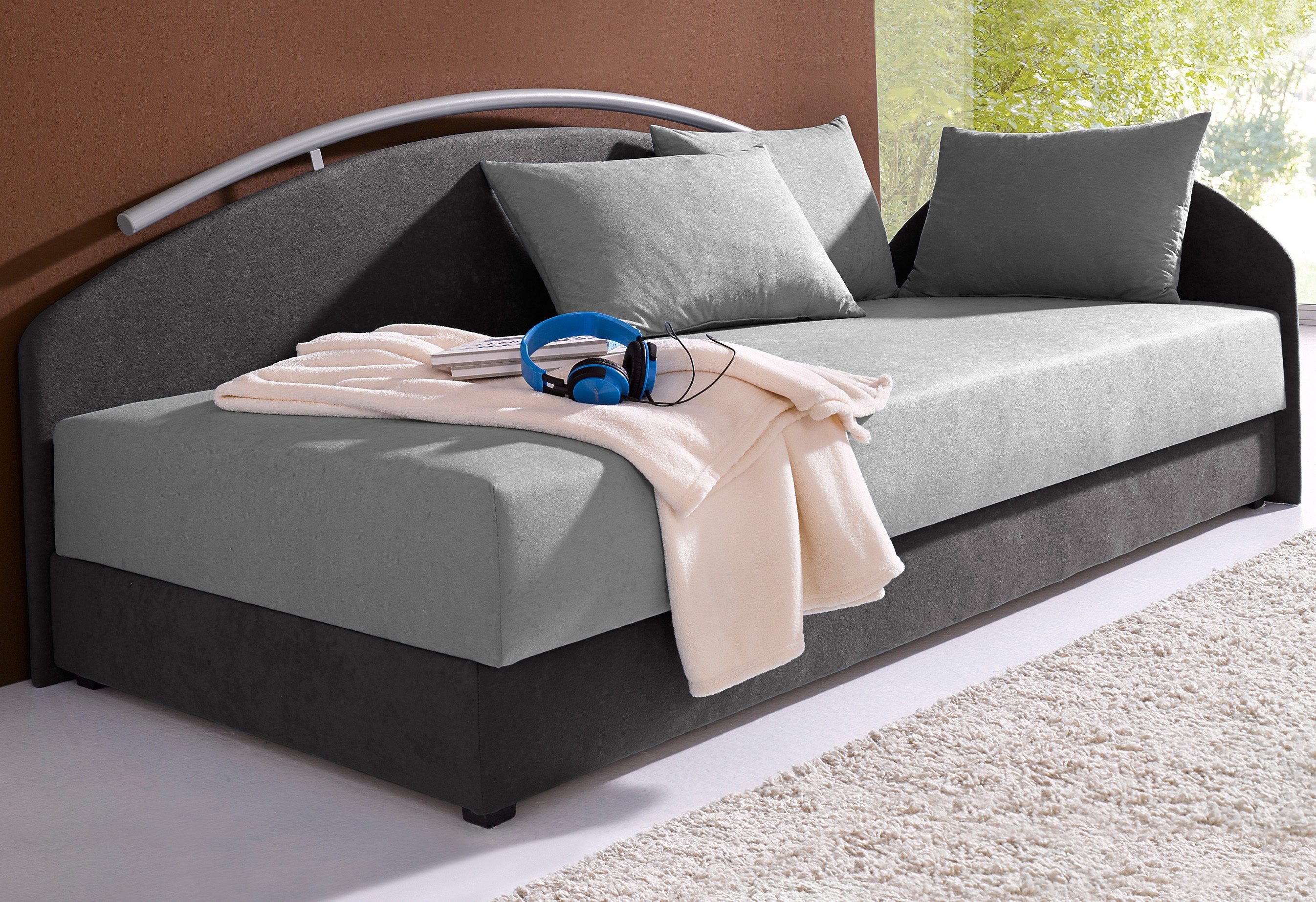 Maintal Bed grijs, slaapbanken, 80 cm x 200 cm, Vast binnenveringsinterieur