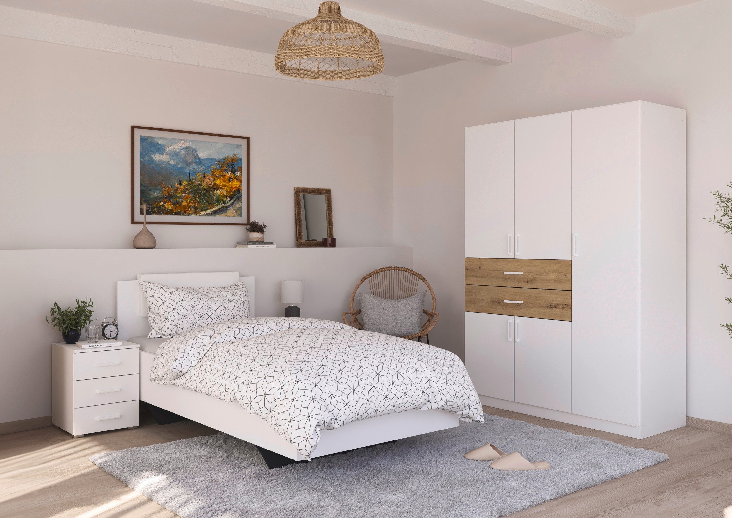 rauch Slaapkamerserie Compleet kamer compleet slaapkamer set (3-delig) MAIKA Kast 3 breedtes, 2 hoogtes, bed 100 cm, nachtkastje MADE IN GERMANY (set, 3-delig)