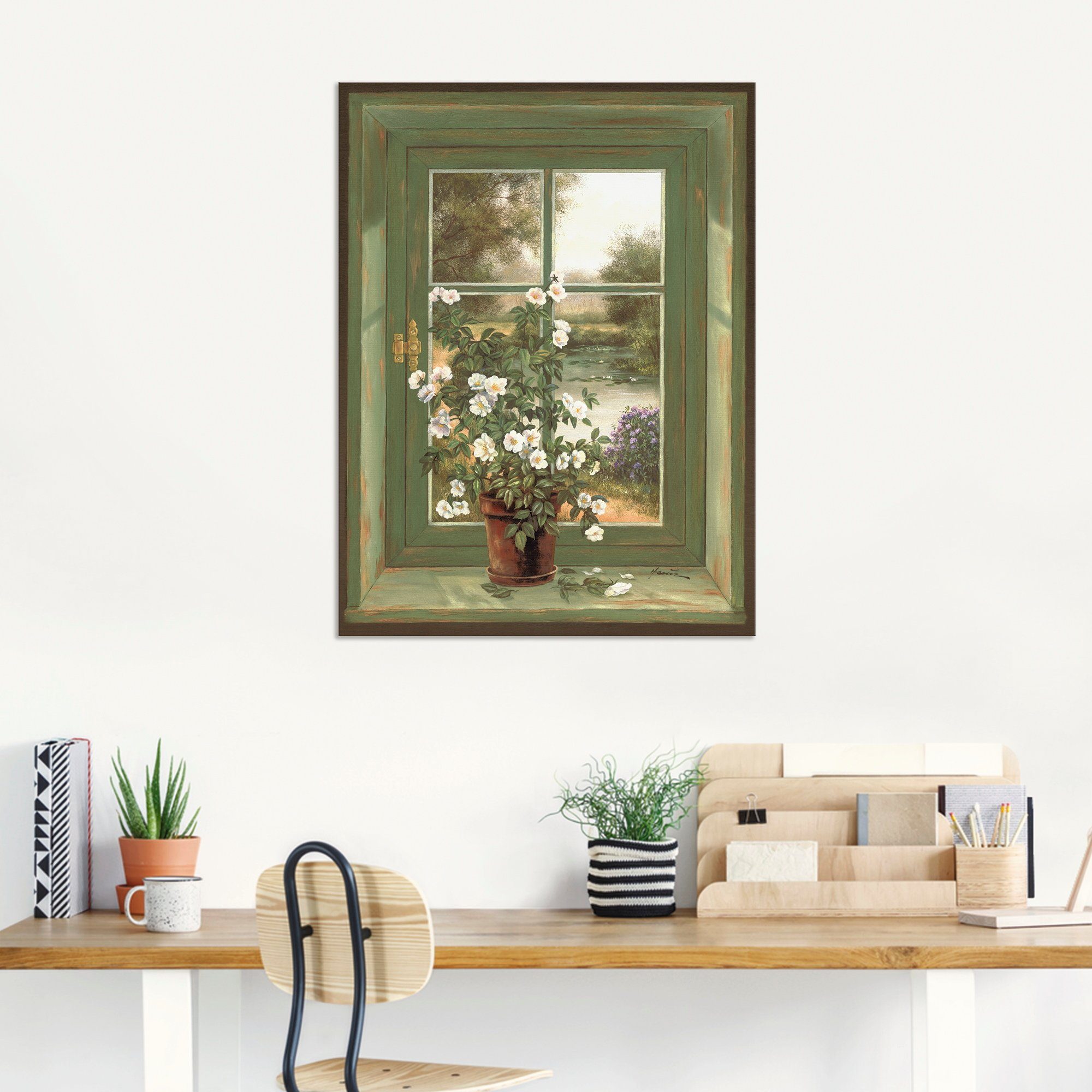 Artland Artprint Wilde rozen bij het raam als artprint van aluminium, artprint voor buiten, artprint op linnen, poster, muursticker