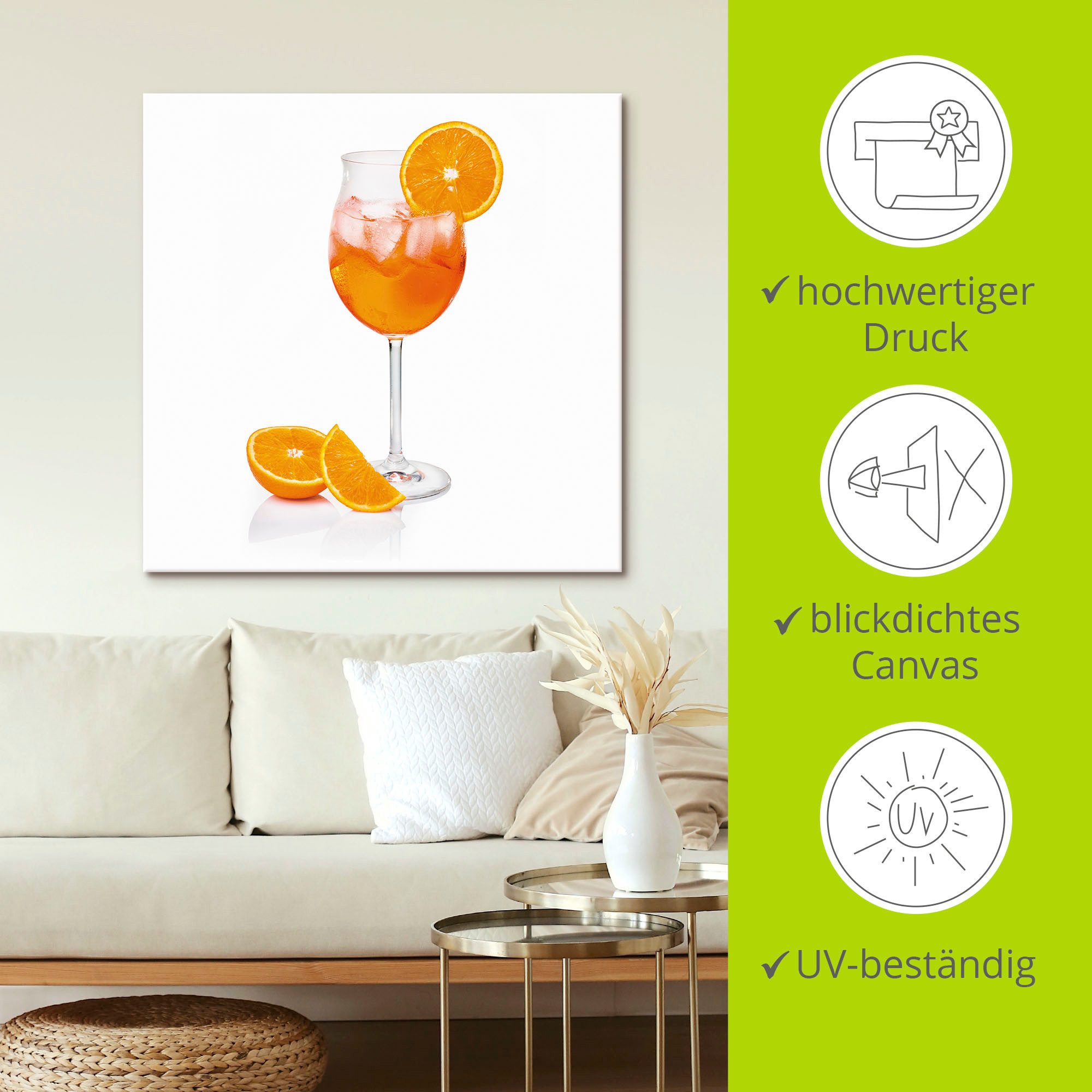 Artland Artprint Aperol Spritz met een schijf sinaasappel als artprint van aluminium, artprint voor buiten, artprint op linnen, poster, muursticker