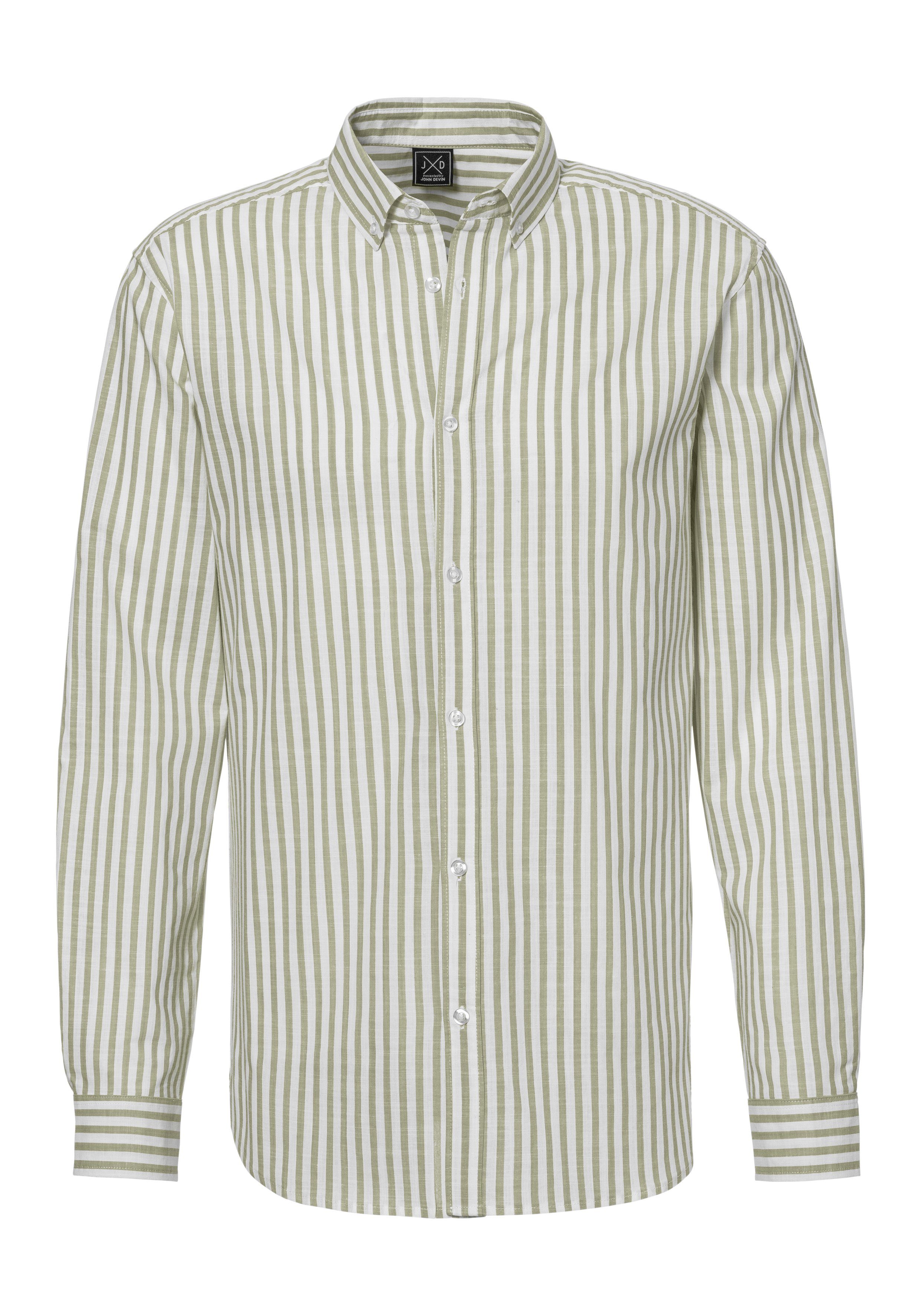 John Devin Overhemd met lange mouwen Regular fit Gestreept overhemd met button-down-kraag, van 100% katoen