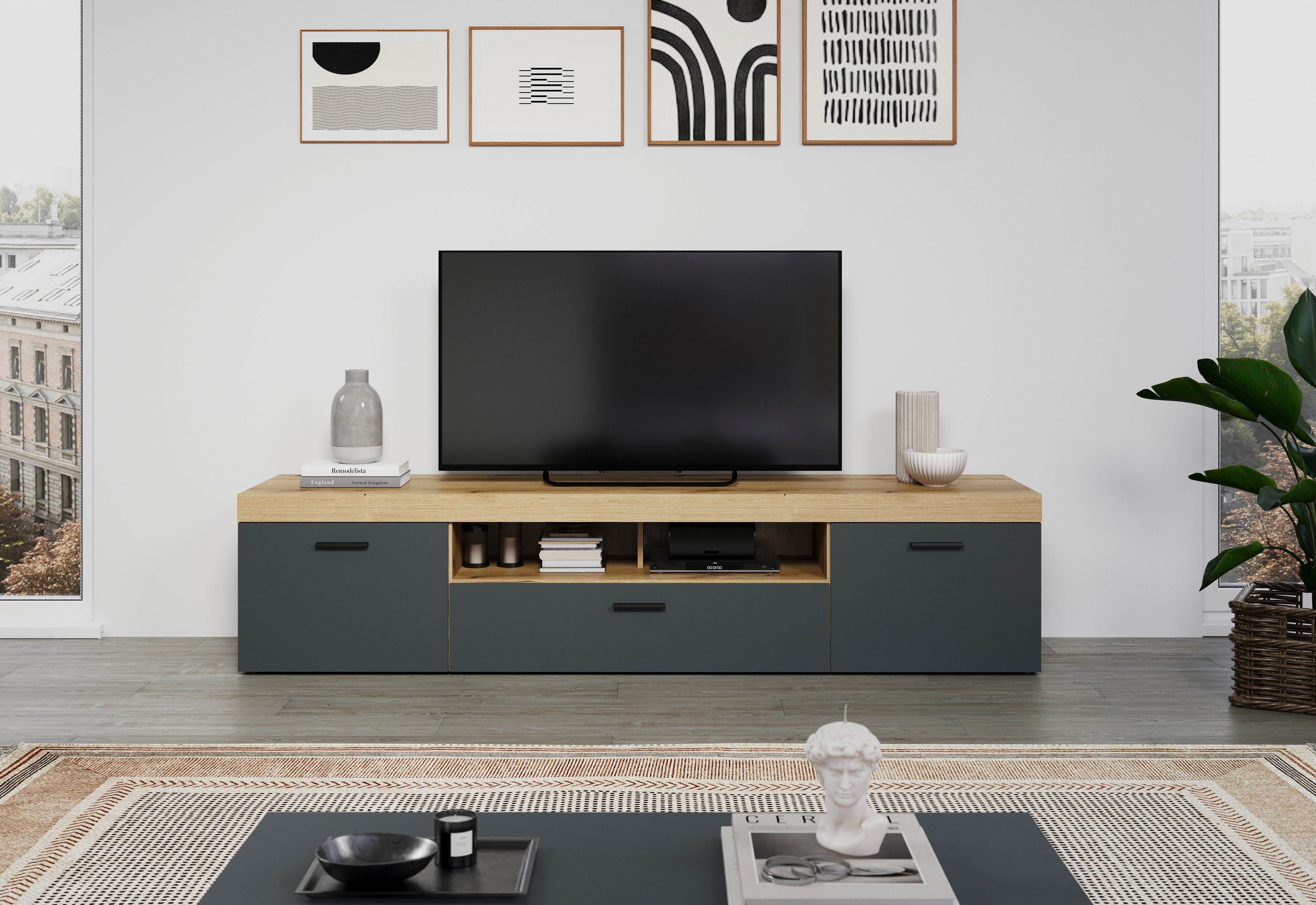 Home affaire Tv-meubel Tyler TV-kast TV-lowboard, eindhoutapplicaties, breedte 230 cm (1 stuk)