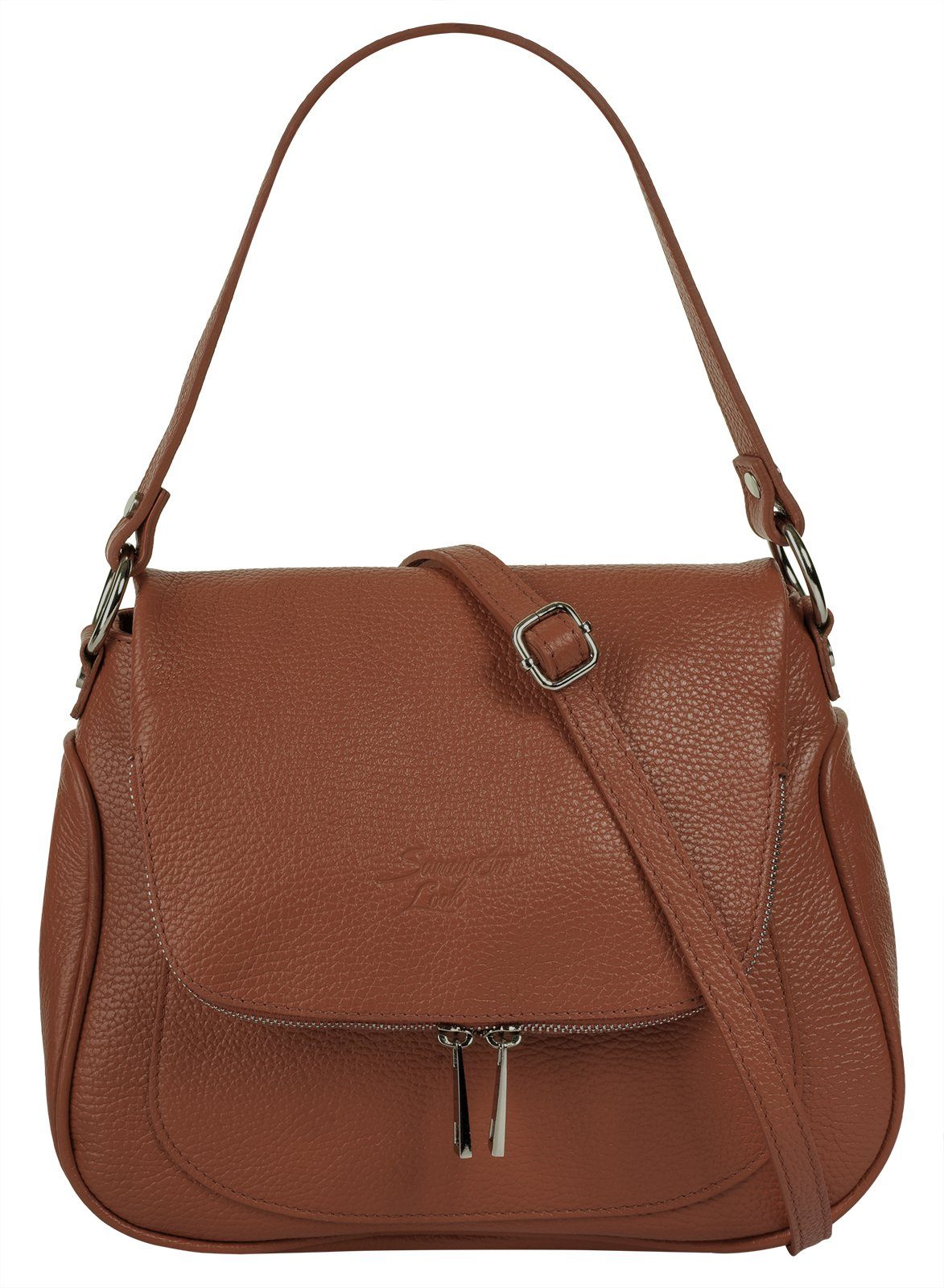 Samantha Look Schoudertas echt leer, made in italy dames tassen bruin