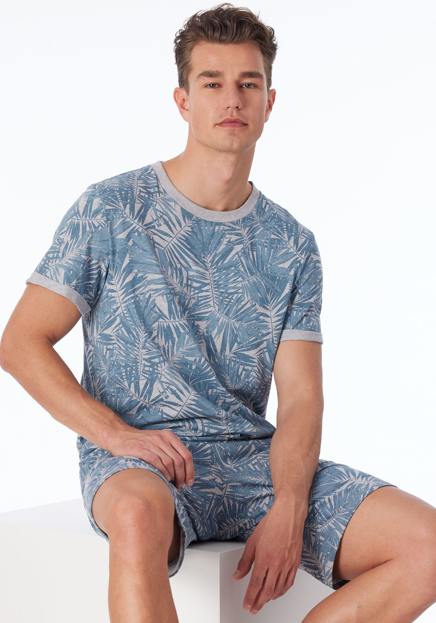 Schiesser T-shirt Mix+Relax met geribbelde ronde hals en omgeslagen mouwzoom